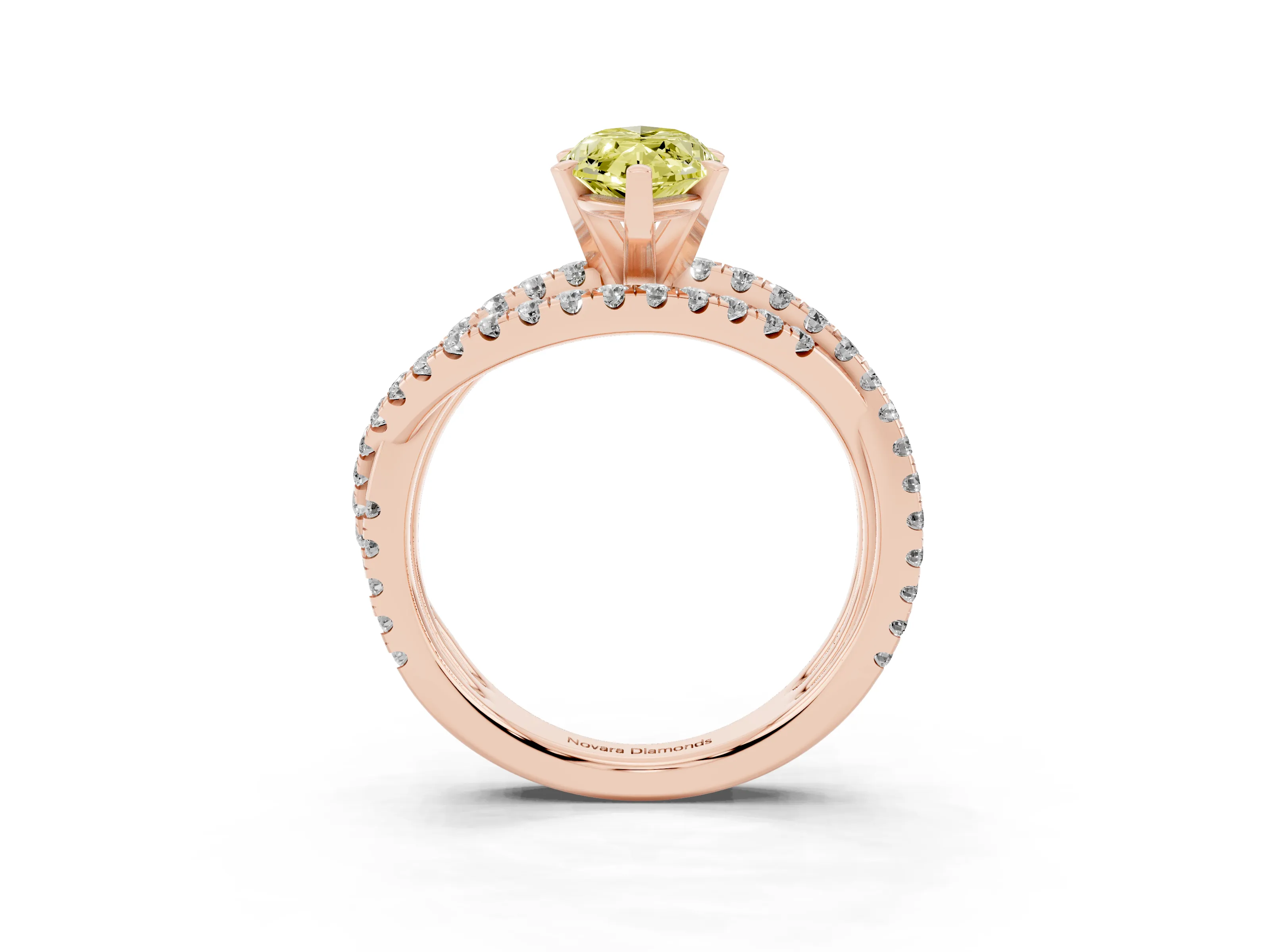 Fancy Yellow Marquise Cut Diamond Solitaire Twist Band Ring Set in Rose gold with Pavé Setting and Prong Head