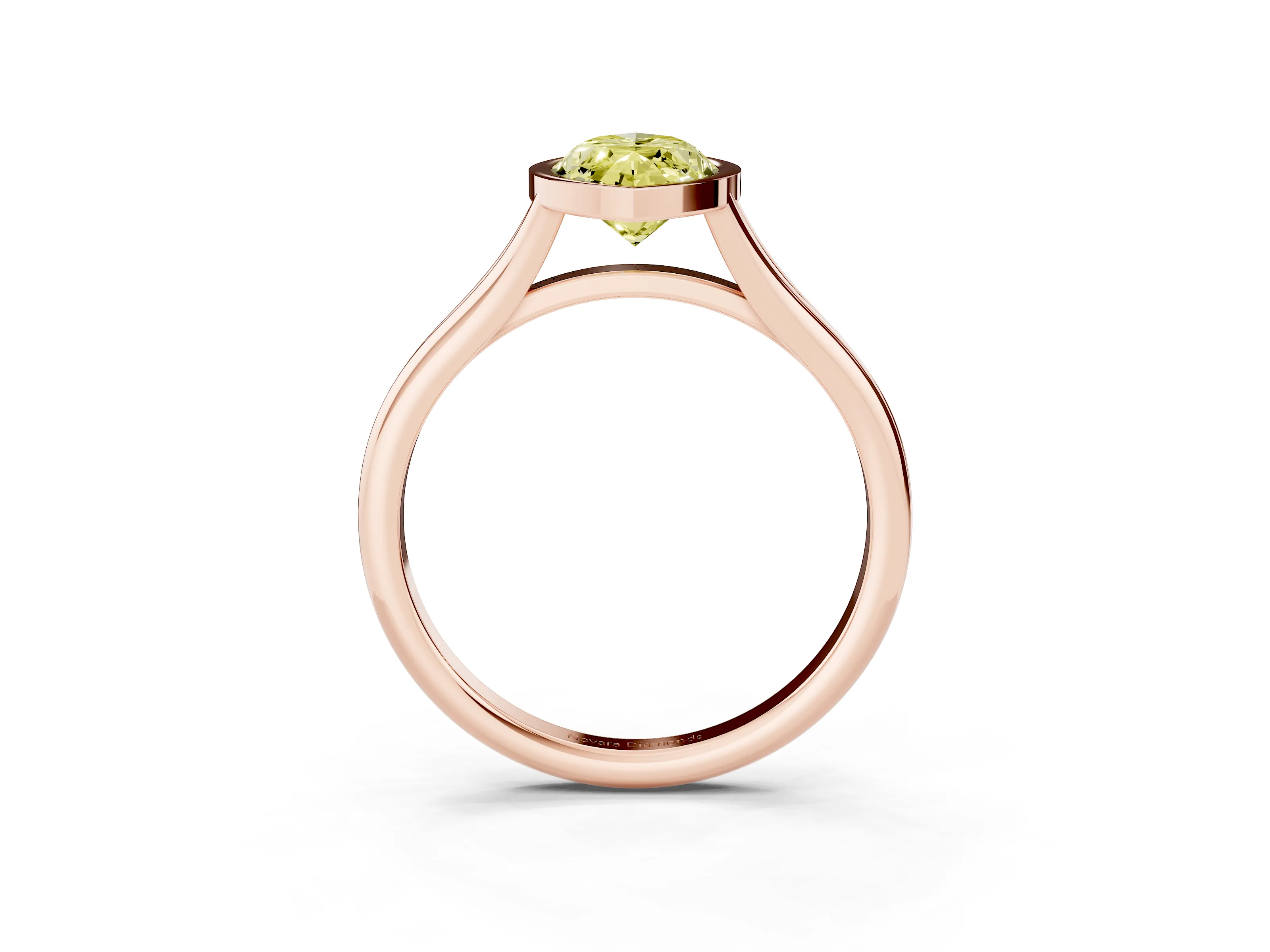 Fancy Yellow Bezel Set Marquise Cut Diamond Solitaire Ring Set in Rose gold with Tapered Band