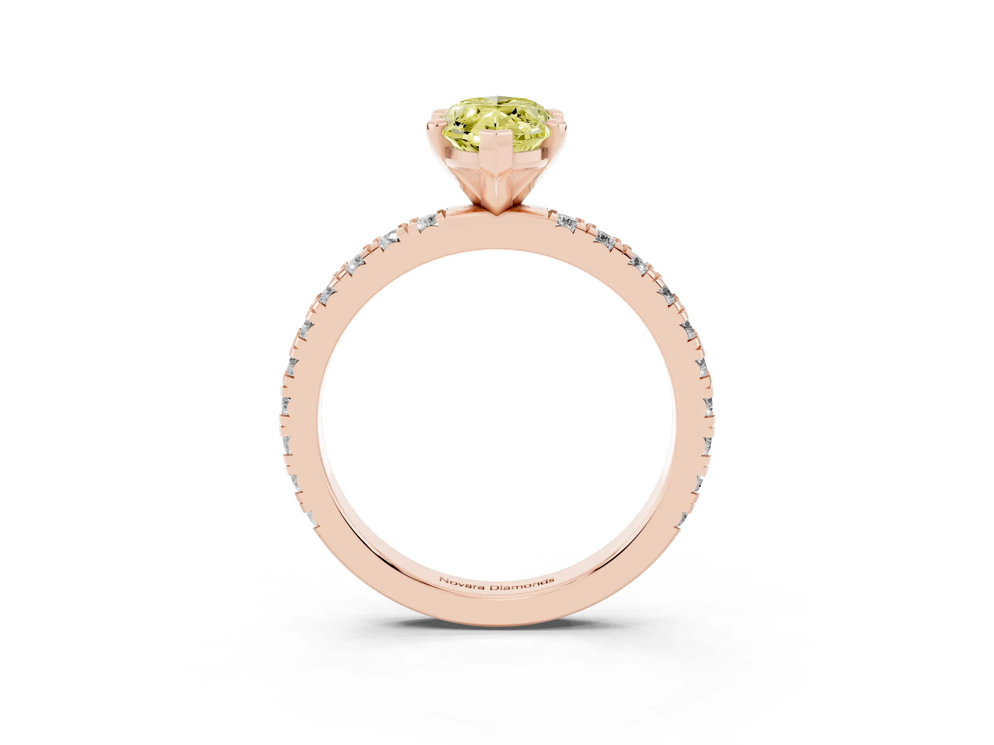 Fancy Yellow Marquise Cut Diamond Pavé Band Solitaire Set in Rose gold with Prong Setting