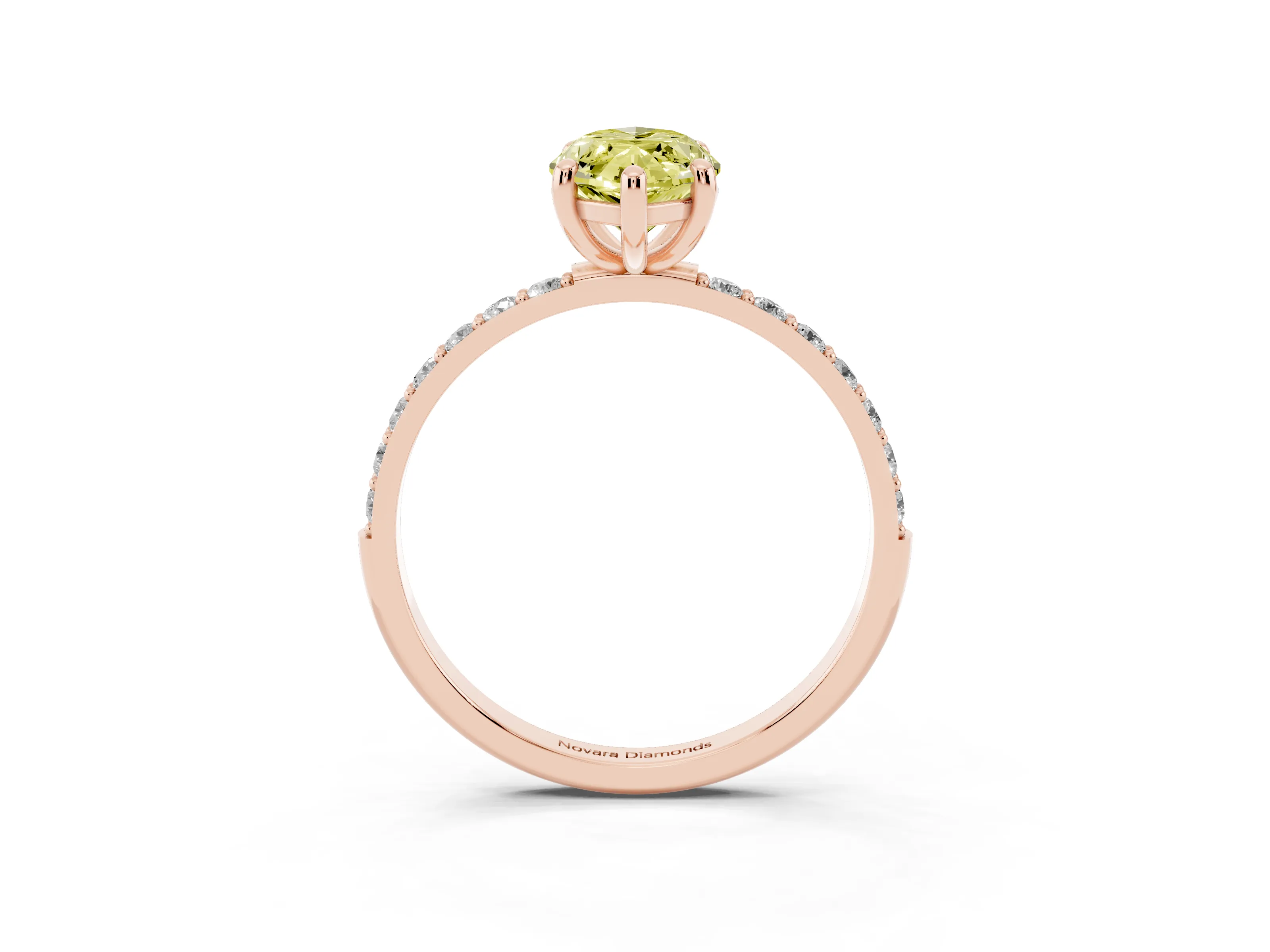 Fancy Yellow Marquise Cut Diamond Solitaire Ring Set in Rose gold with Round Pavé Band and Prong Setting