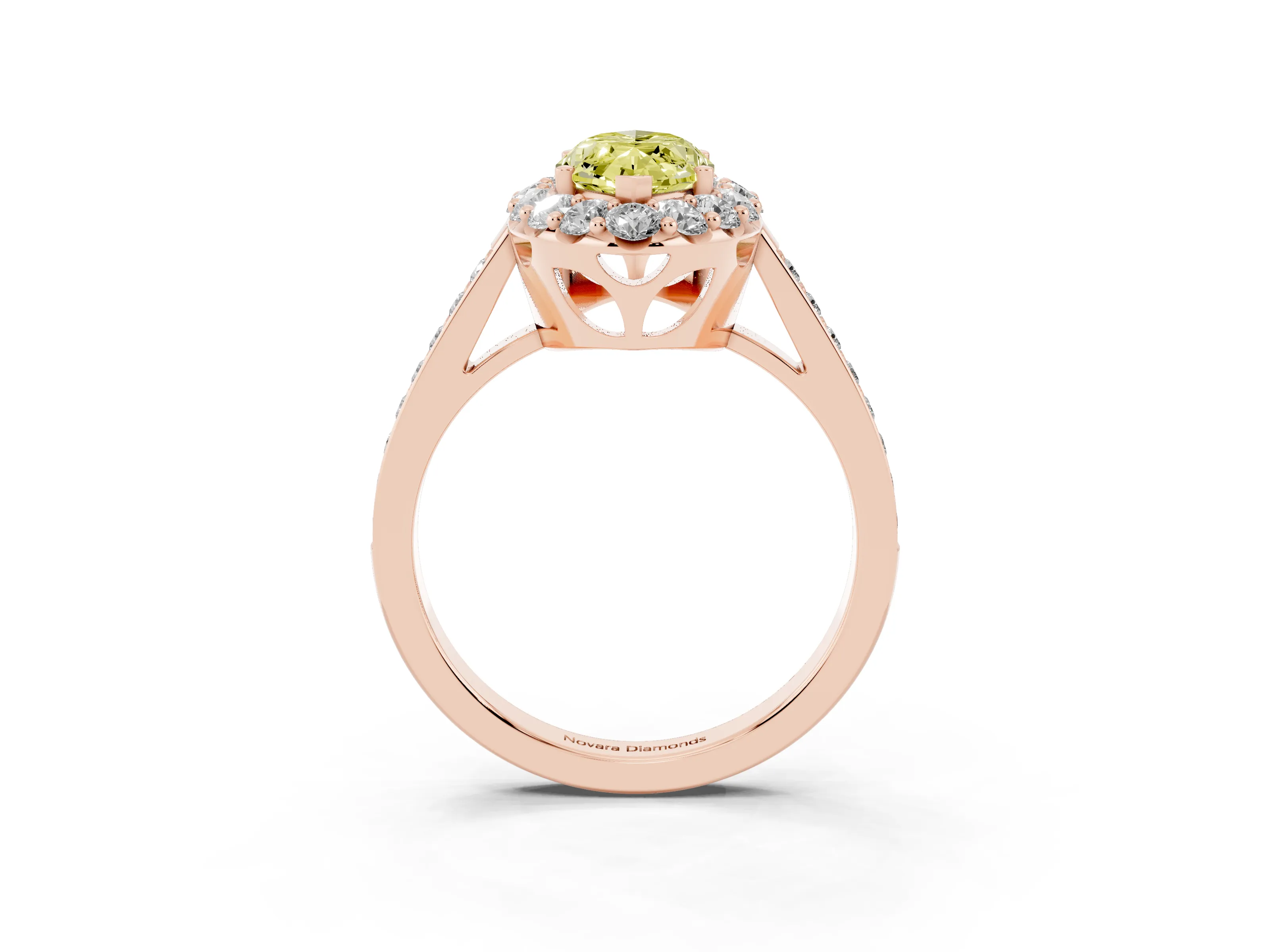 Fancy Yellow Marquise Cut Diamond Floral Halo Ring Set in Rose gold with Pavé Band and Prong Setting
