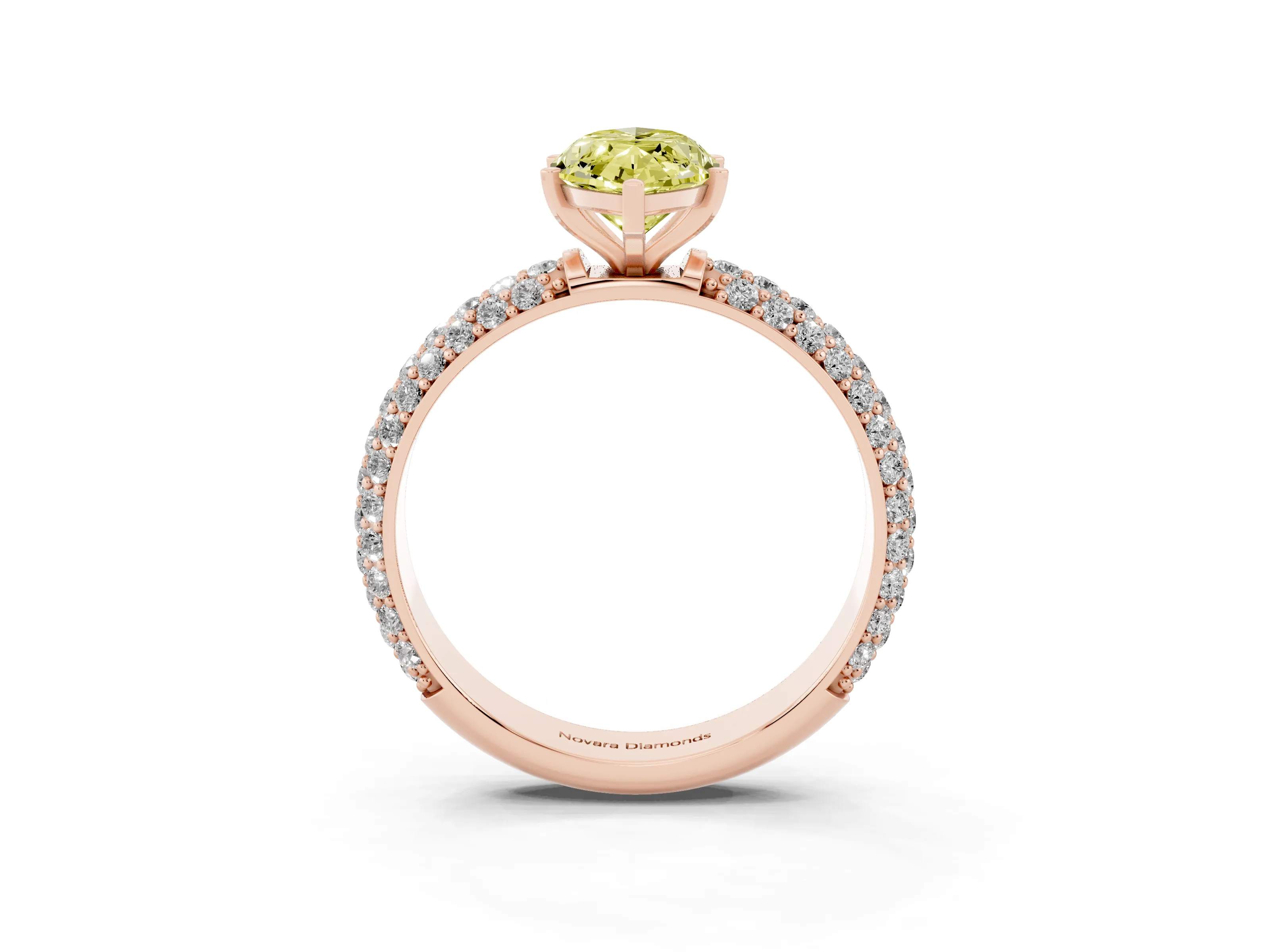 Fancy Yellow Marquise Cut Diamond Solitaire Ring Set in Rose gold with Prong Setting and Pavé-Set Band