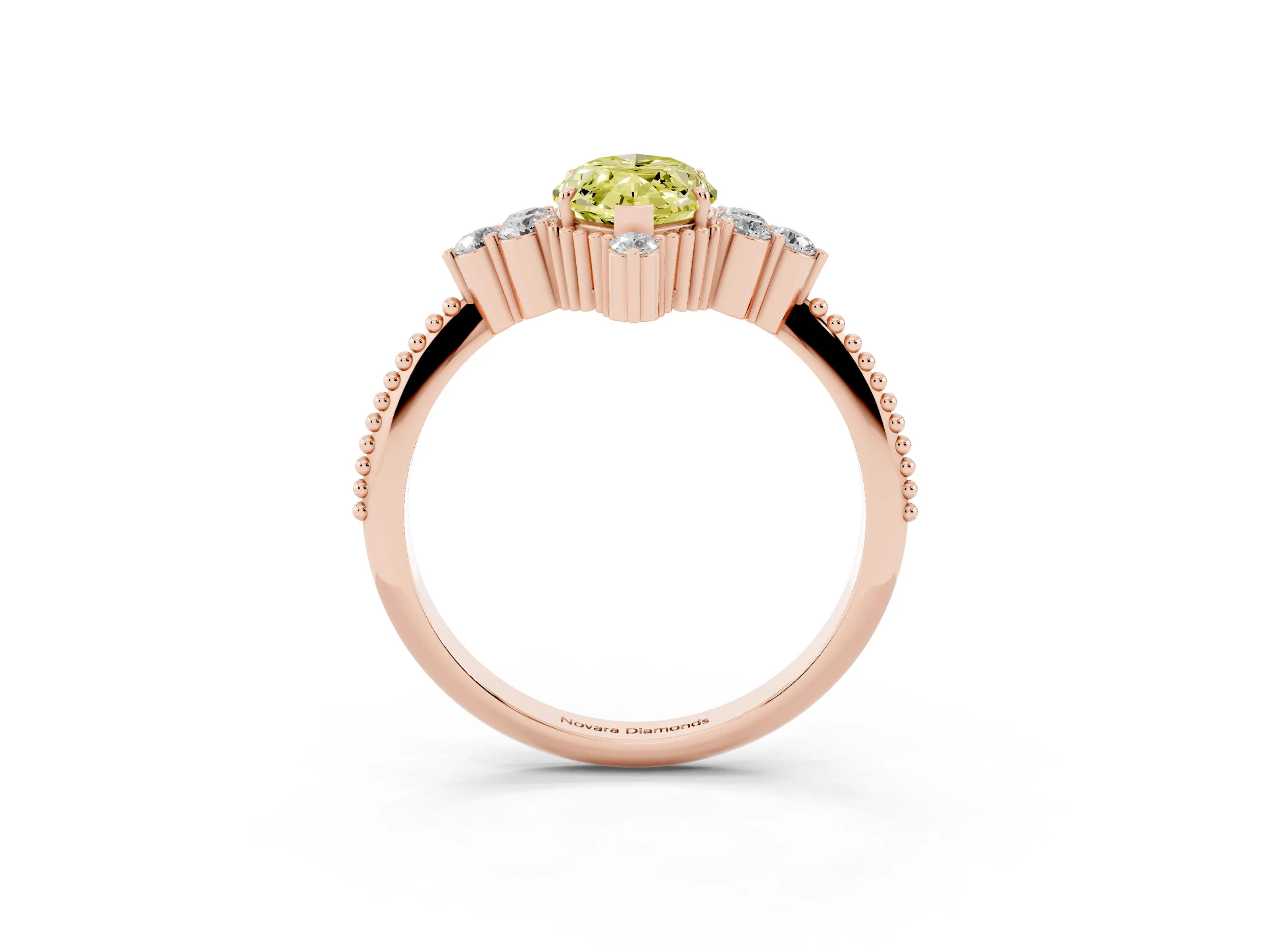 Fancy Yellow Marquise Cut Diamond Cluster Ring Set in Rose gold with Beaded Band