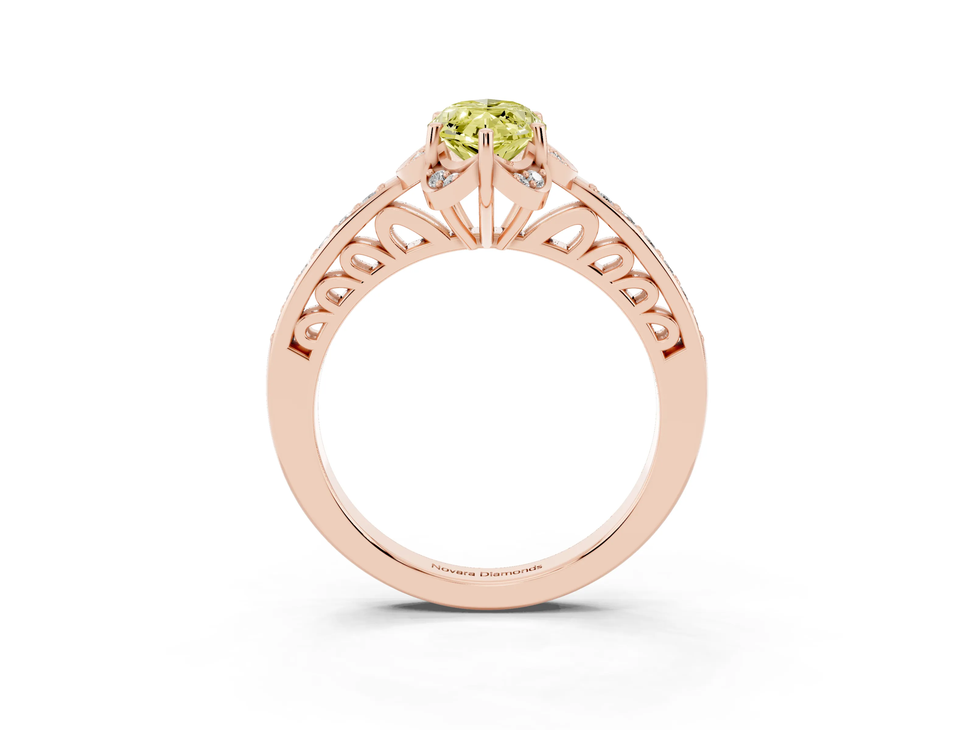 Fancy Yellow Marquise Cut Diamond Halo Ring Set in Rose gold with Channel Set Band and Prong Setting