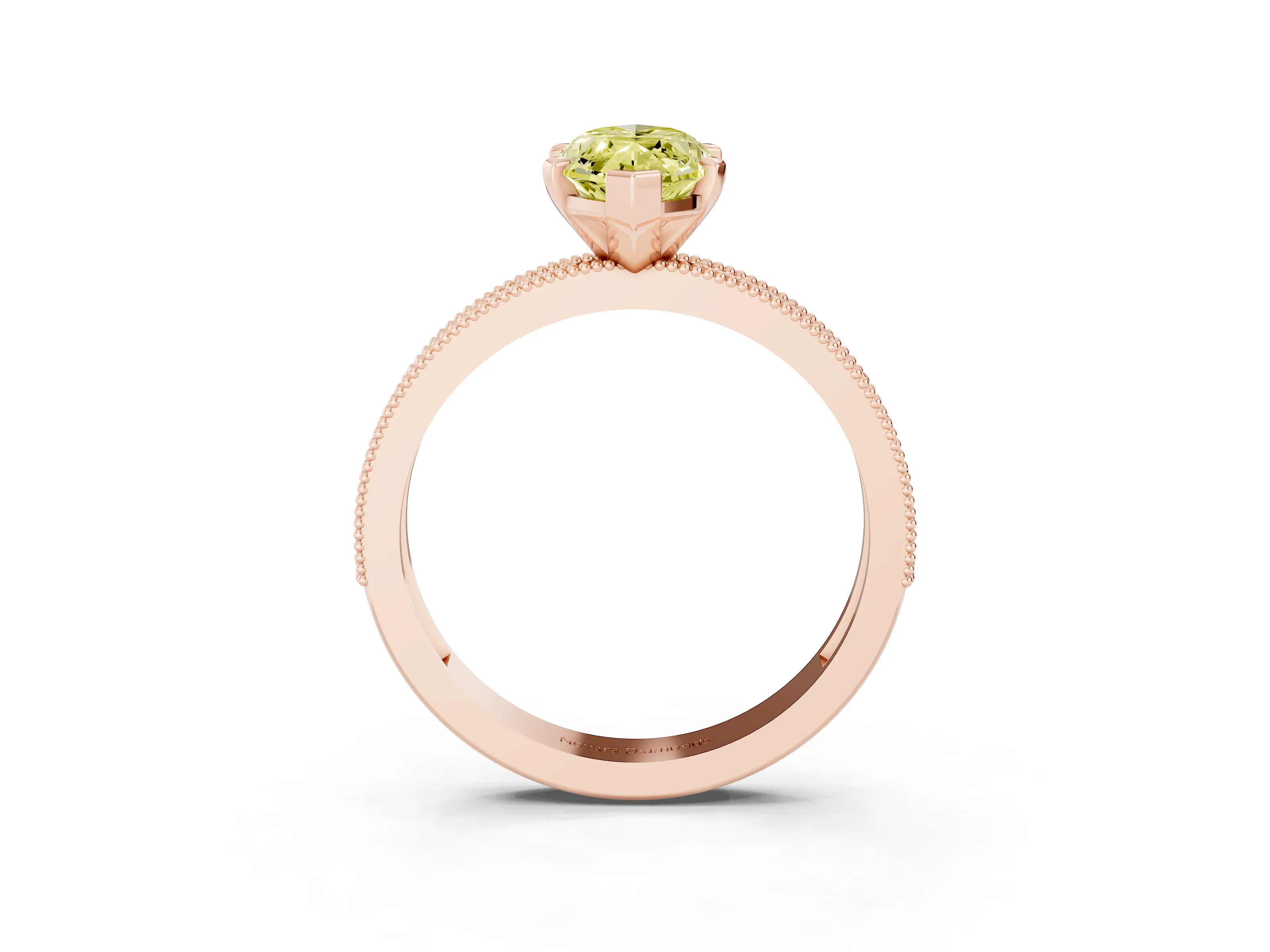 Fancy Yellow Marquise Cut Diamond Milgrain Pavé Engagement Ring Set in Rose gold with Prong Setting