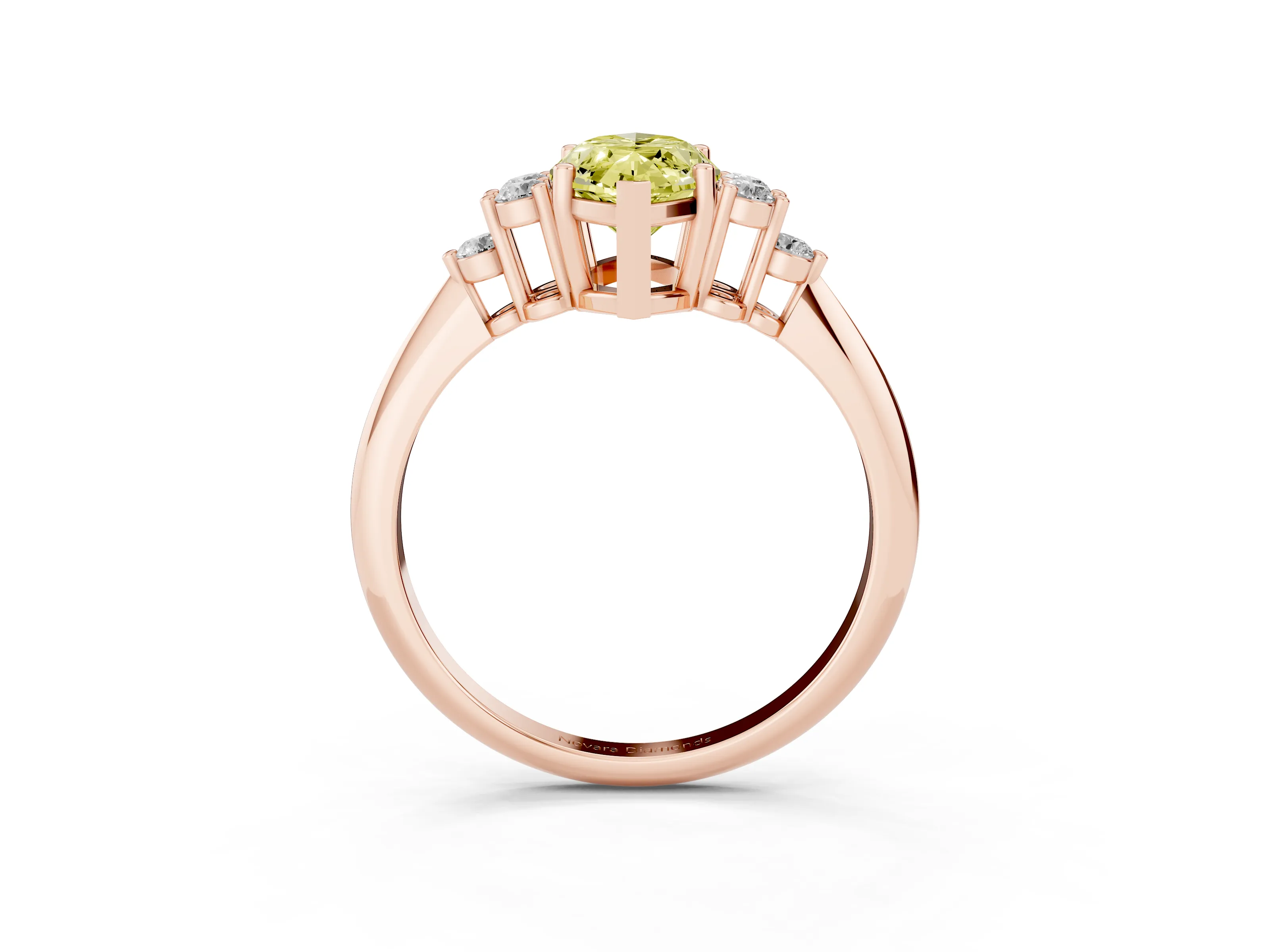 Fancy Yellow Marquise Cut Diamond Cluster Ring Set in Rose gold with Plain Band and Prong Setting