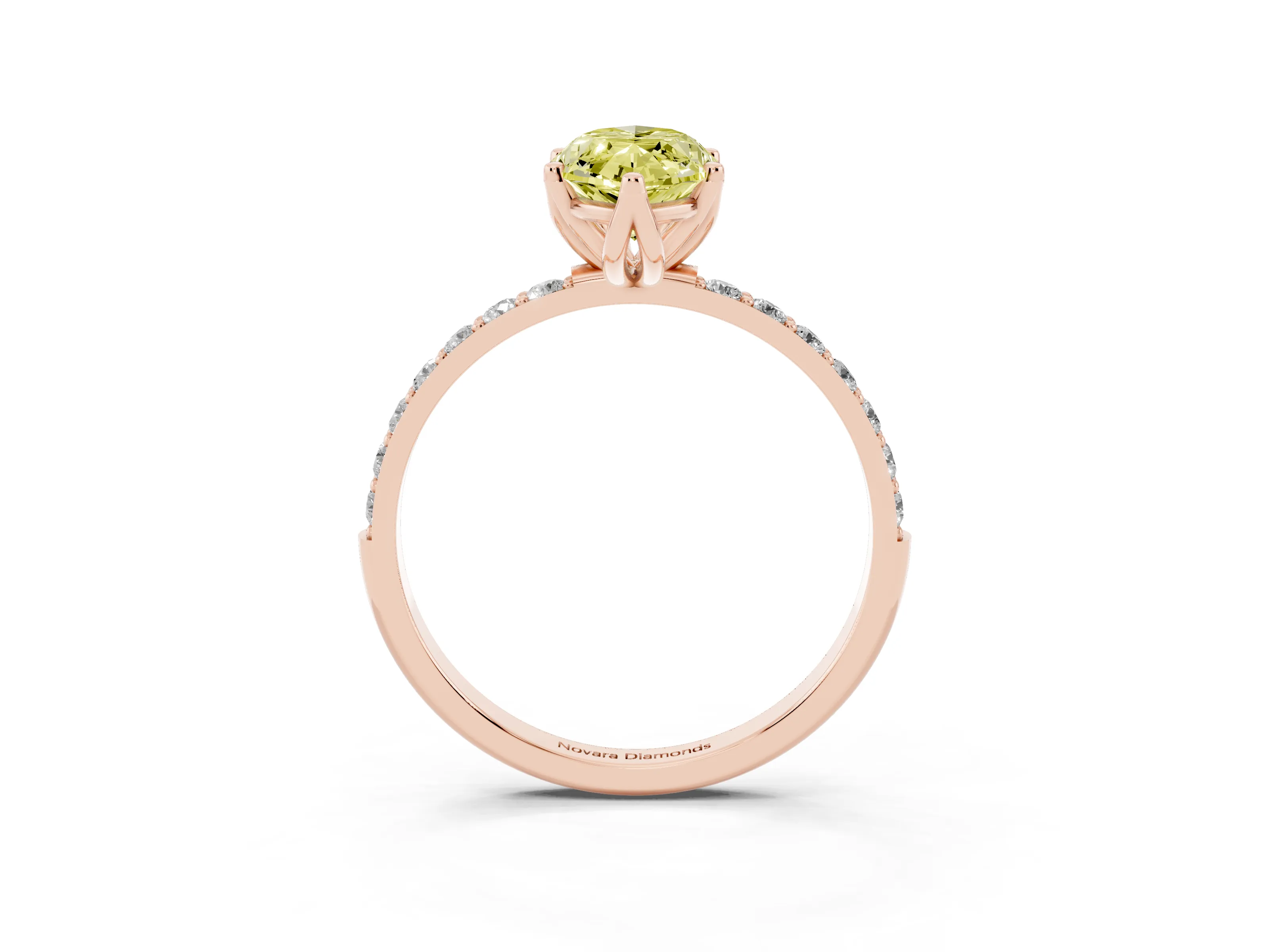 Fancy Yellow Marquise Cut Diamond Solitaire Engagement Ring Set in Rose gold with Round Pavé Band and Prong Setting