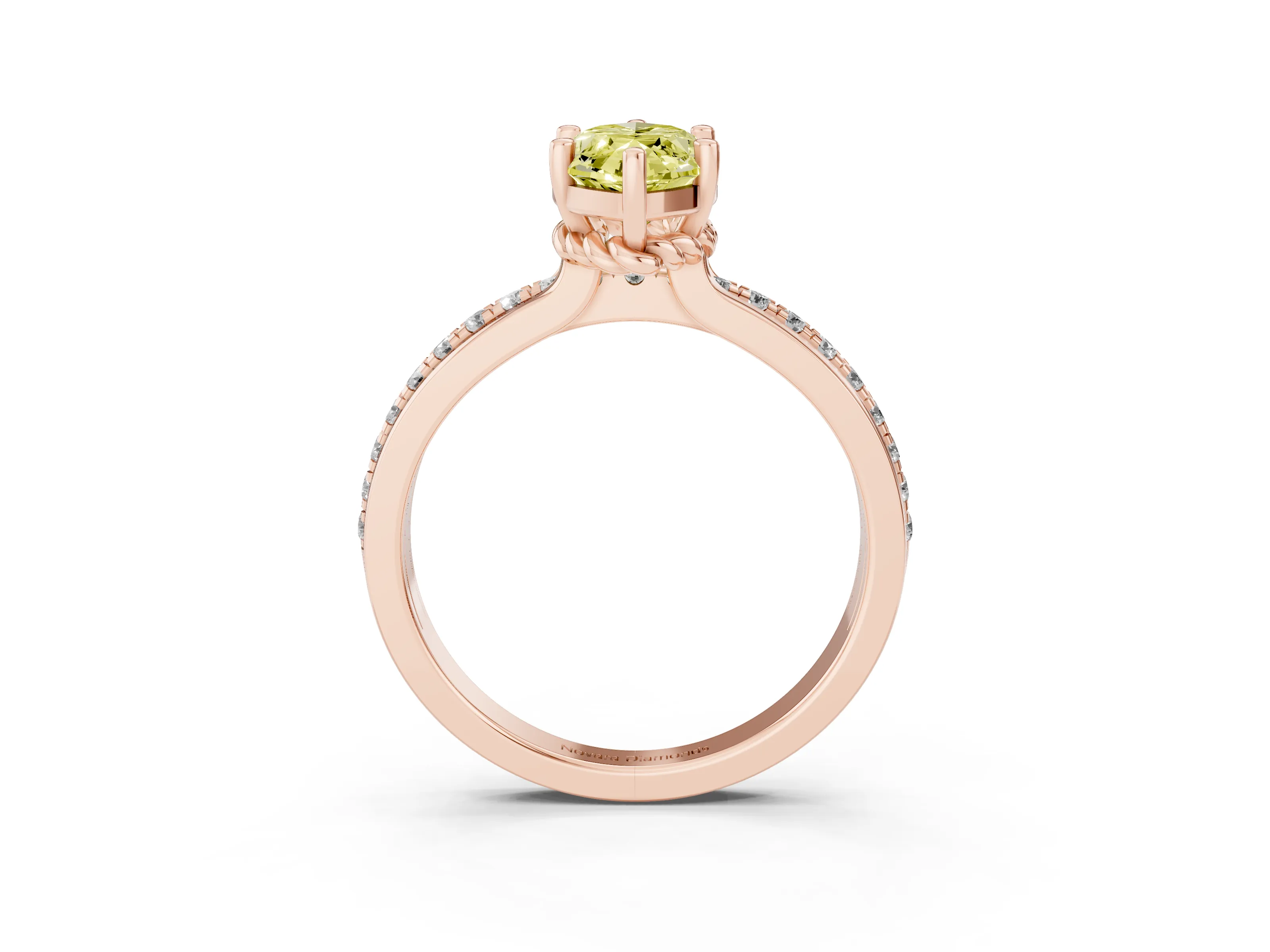 Fancy Yellow Marquise Cut Diamond Solitaire Ring Set in Rose gold with Channel Set Band and Prong Setting