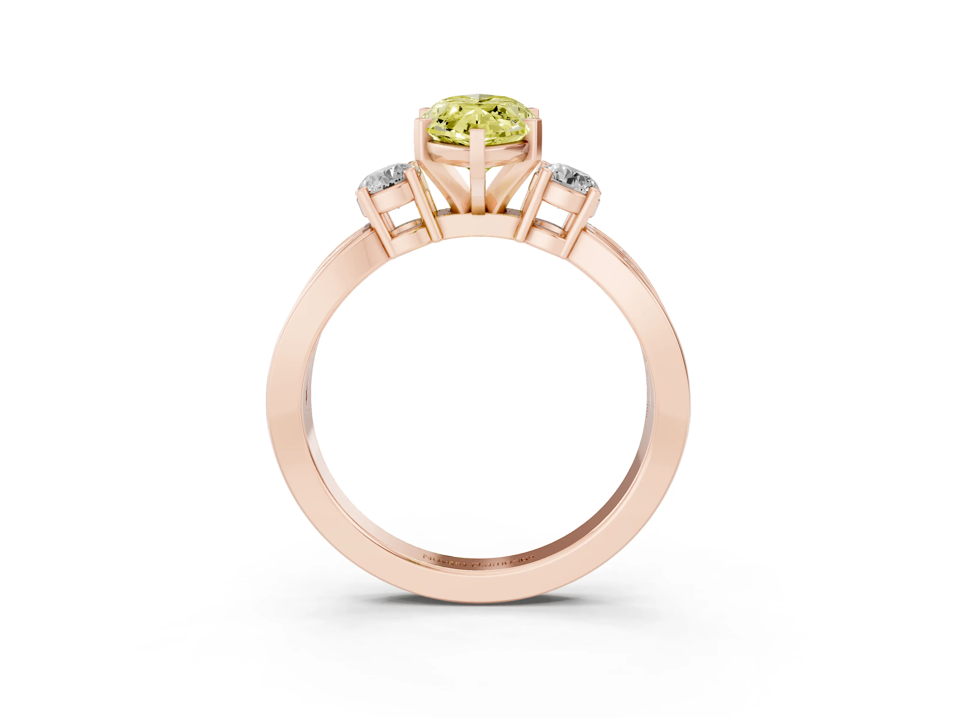 Fancy Yellow Three-Stone Marquise Cut Diamond Twist Band Ring Set in Rose gold with Pavé Accents and Prong Setting
