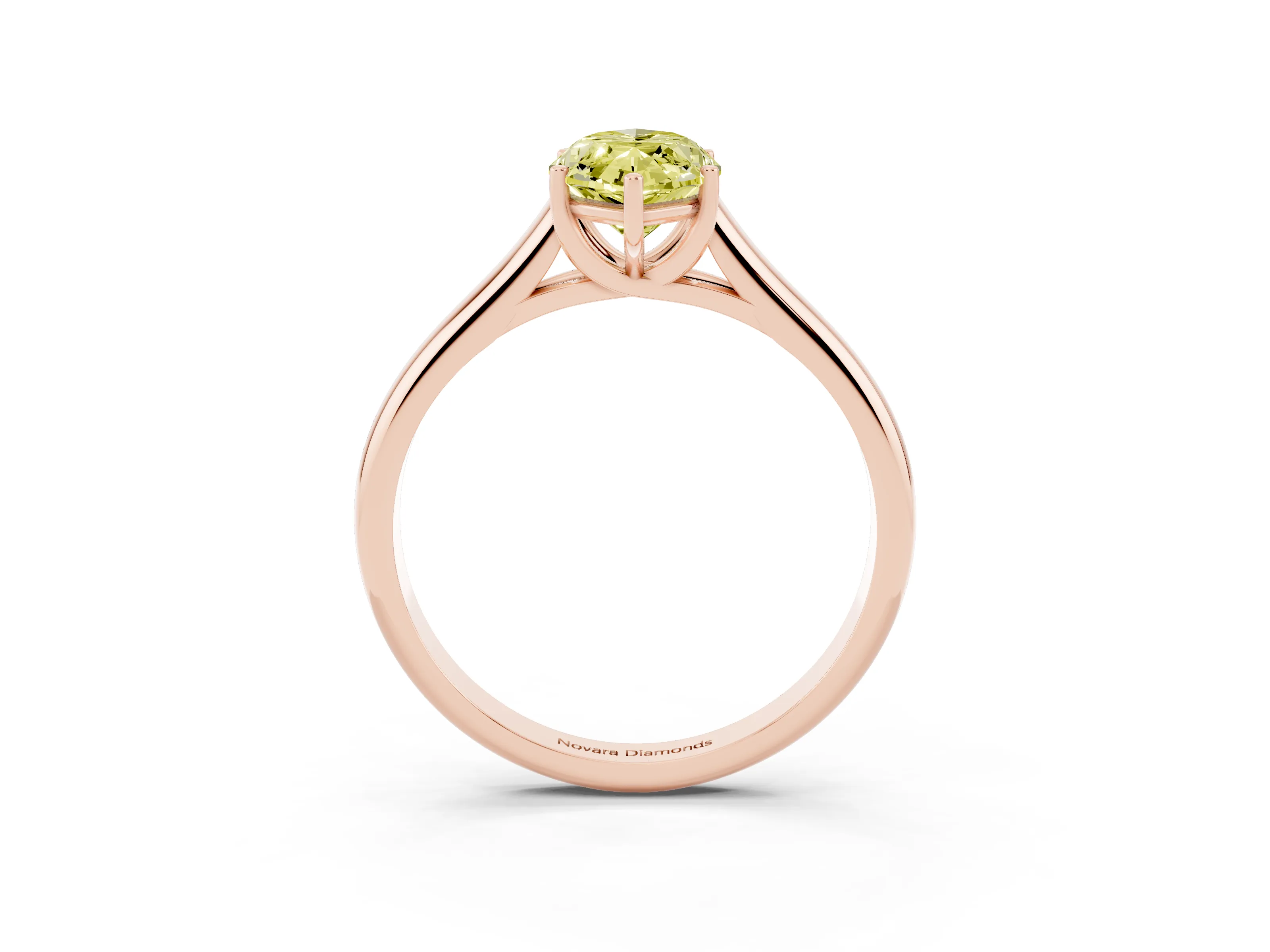 Fancy Yellow Marquise Cut Diamond Solitaire Engagement Ring Set in Rose gold with Subtly Tapered Band and Prong Setting