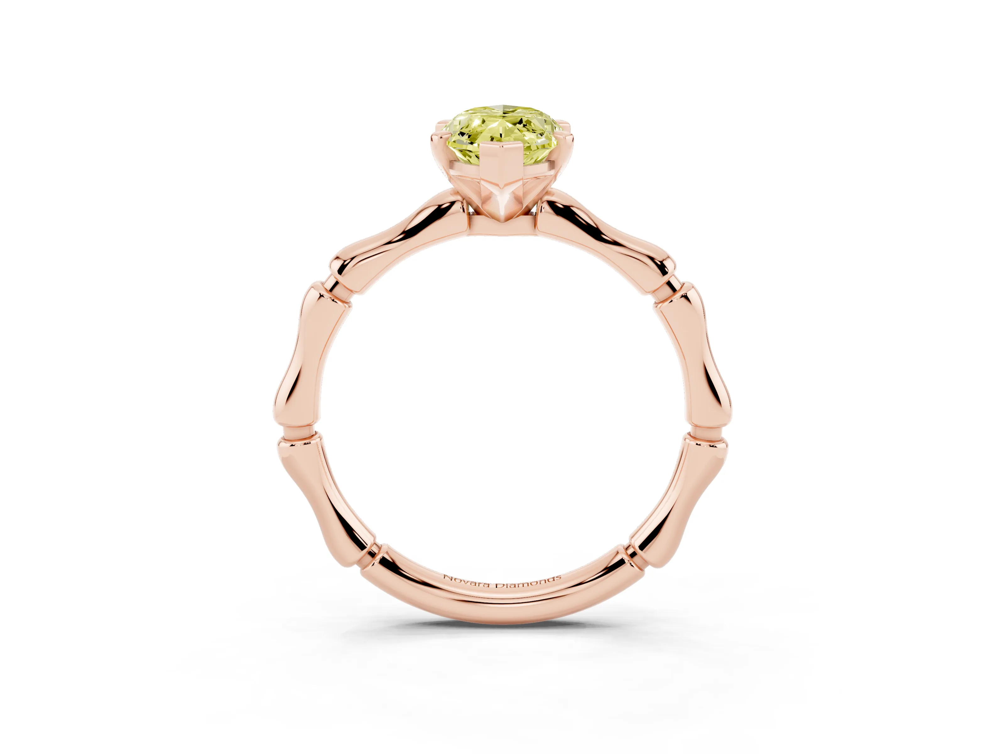 Fancy Yellow Marquise Cut Diamond Solitaire Ring Set in Rose gold with Bamboo Band and Prong Setting