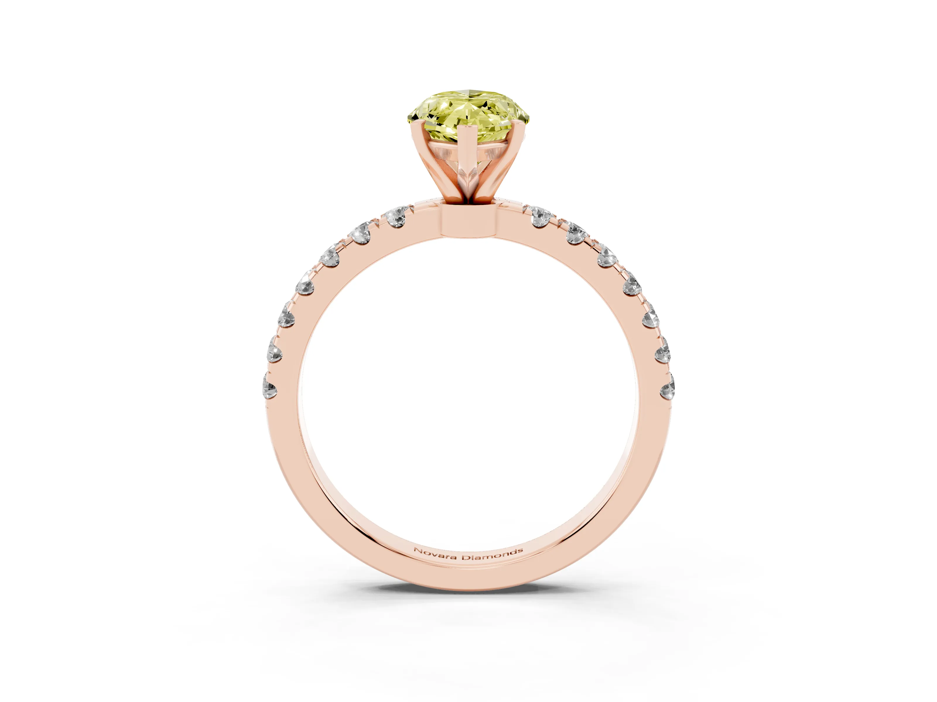 Fancy Yellow Marquise Cut Diamond Solitaire Ring Set in Rose gold with Pavé Accents and Prong Setting