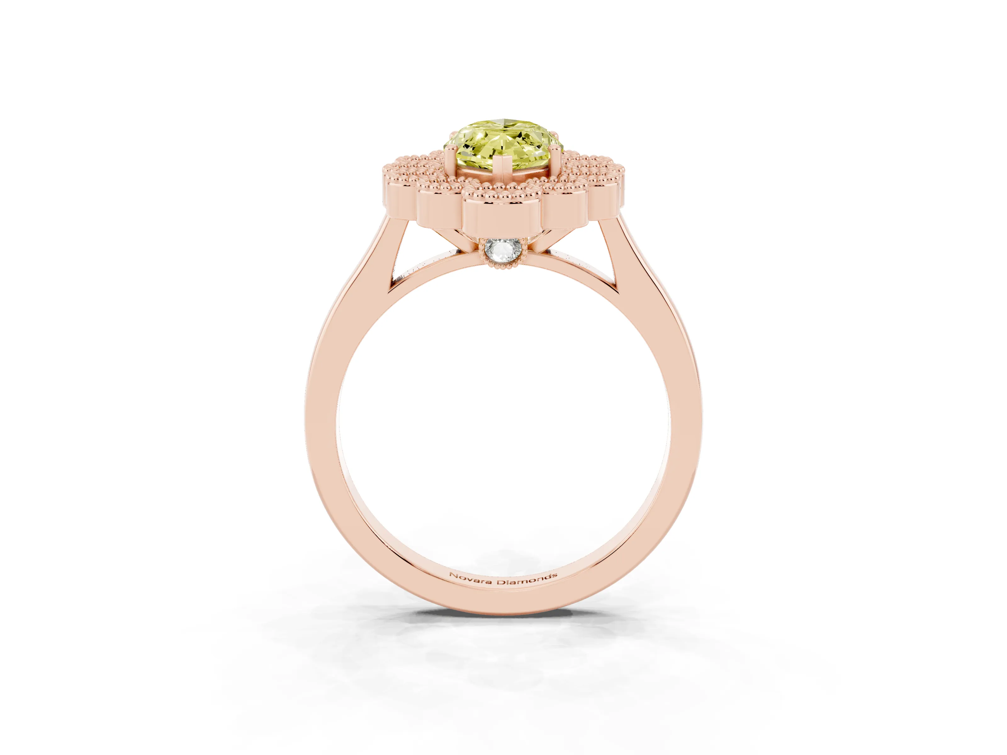 Fancy Yellow Marquise Cut Diamond Cluster Halo Ring Set in Rose gold with Milgrain Bezel Accents and Plain Band