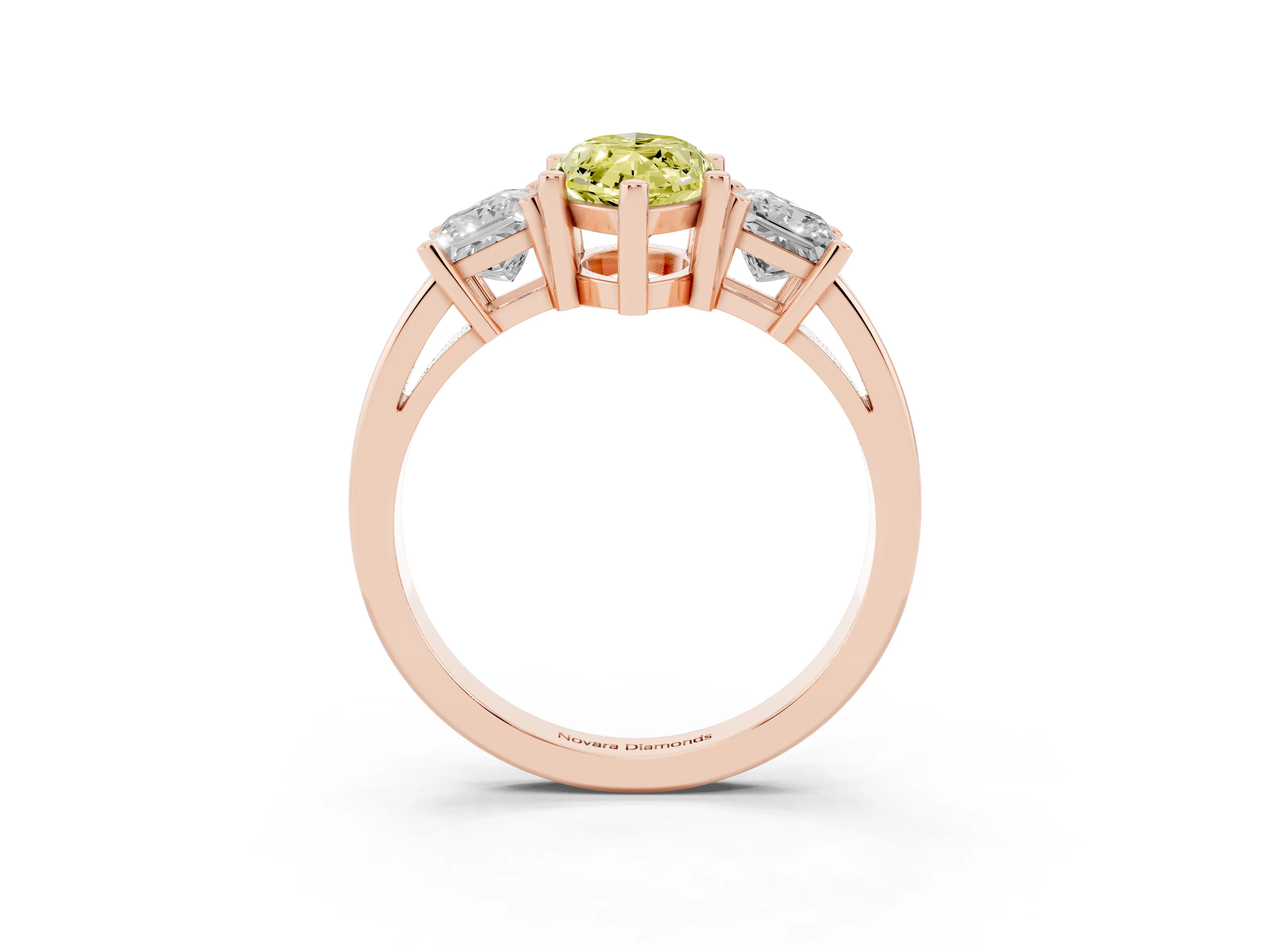 Fancy Yellow Three-Stone Marquise Cut Diamond Solitaire Ring Set in Rose gold with Prong Setting