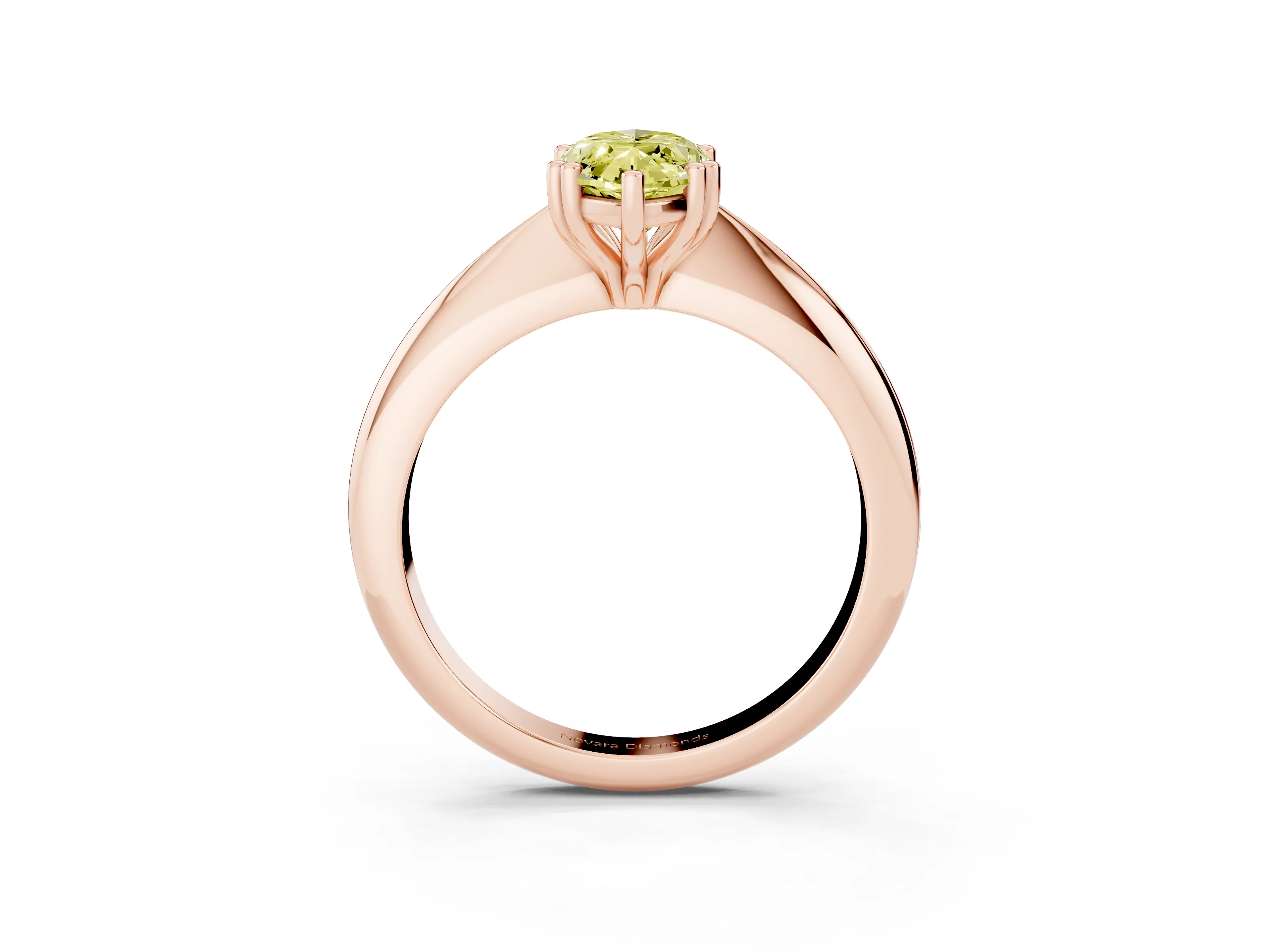 Fancy Yellow Marquise Cut Diamond Solitaire Engagement Ring Set in Rose gold with Tapered Band and Prong Setting