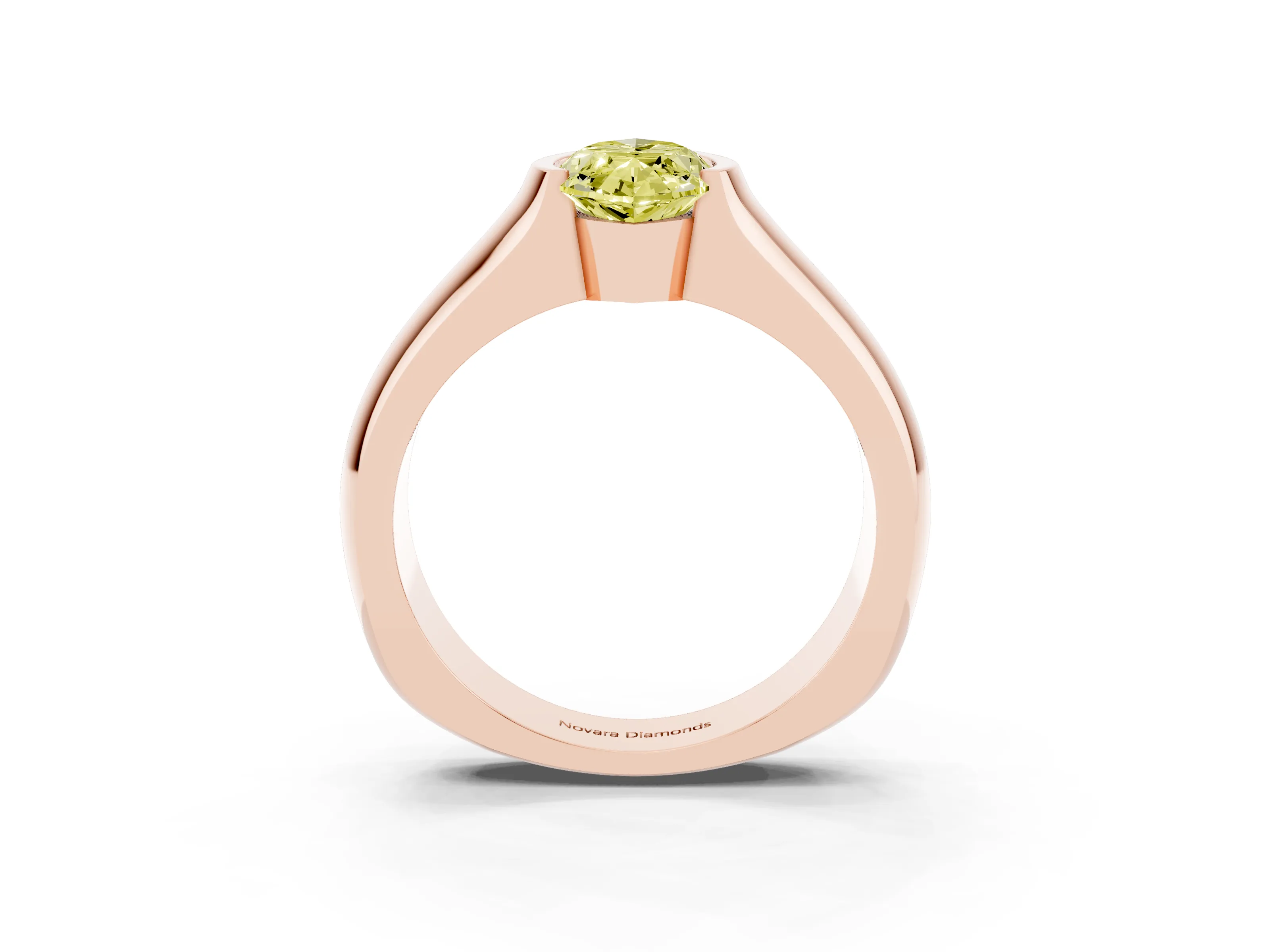 Fancy Yellow Marquise Cut Diamond Bezel Solitaire Ring Set in Rose gold with Wide Band