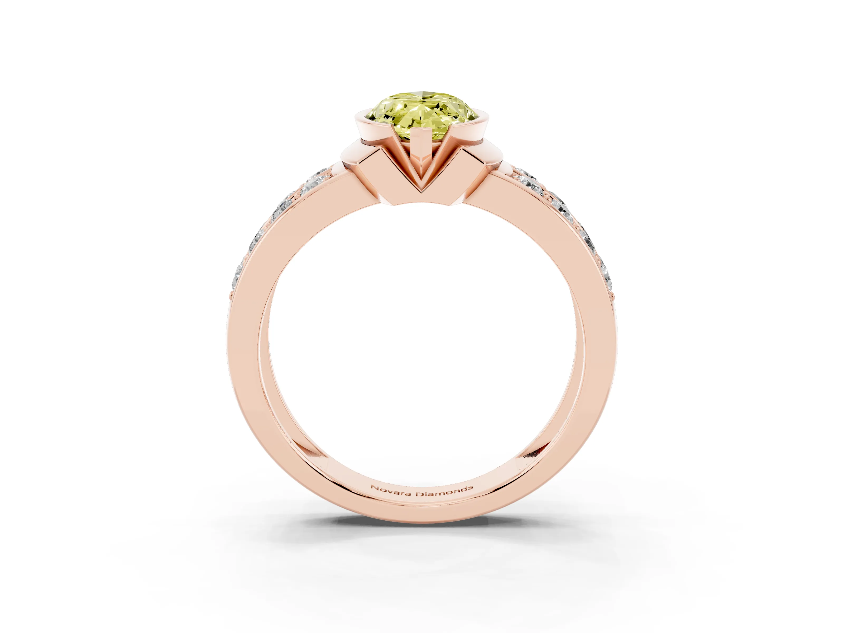 Fancy Yellow Marquise Cut Diamond Wide Channel Set Band Ring Set in Rose gold with Bezel Setting