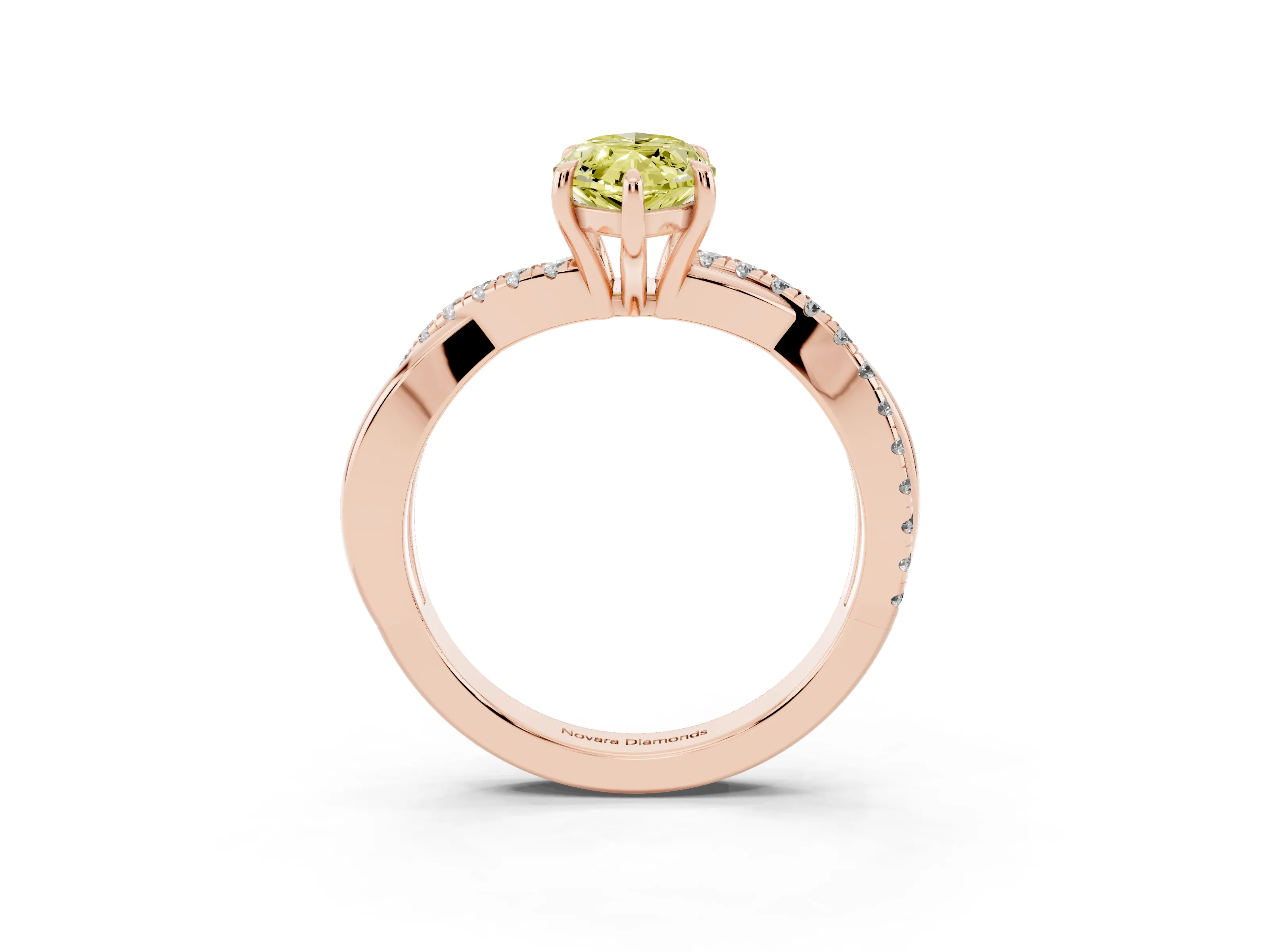 Fancy Yellow Marquise Cut Diamond Twisted Pavé Band Ring Set in Rose gold with Prong Setting