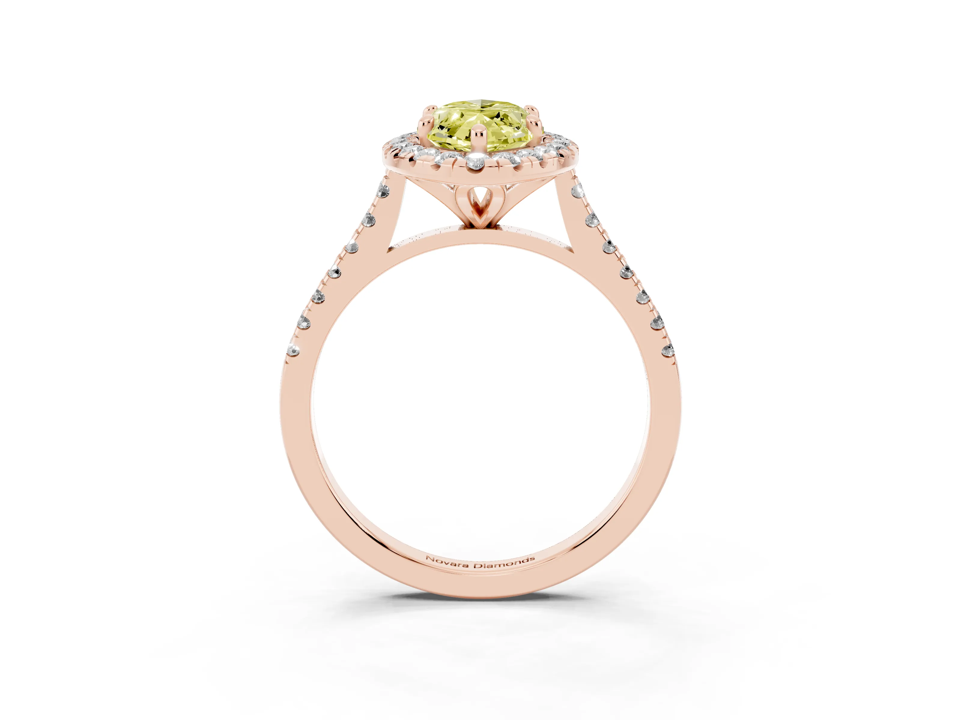Fancy Yellow Marquise Cut Diamond Cushion Halo Ring Set in Rose gold with Pavé Band