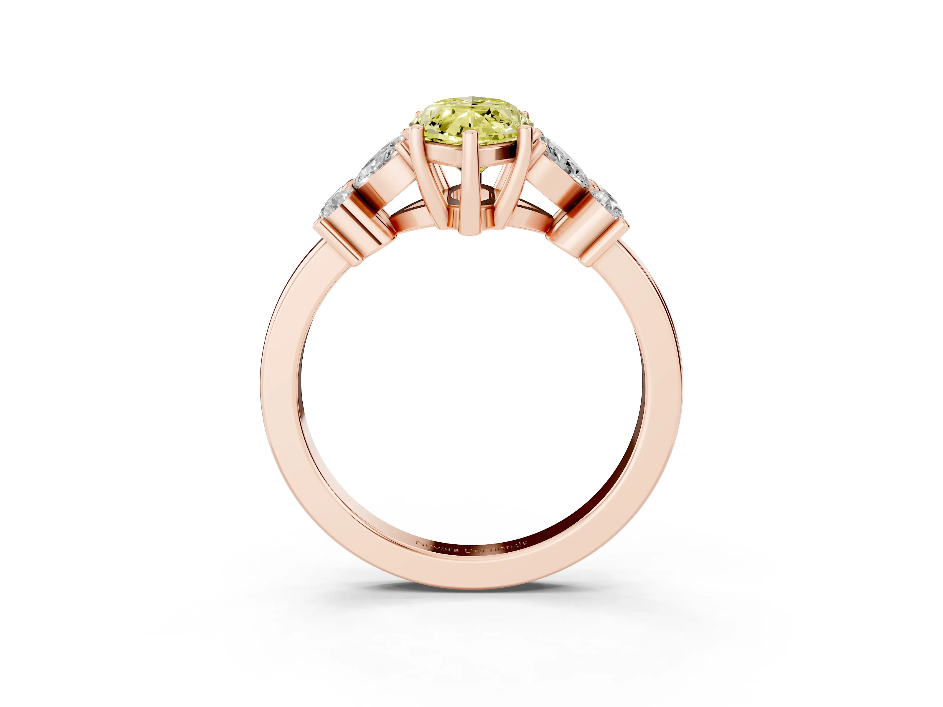 Fancy Yellow Marquise Cut Diamond Floral Cluster Ring Set in Rose gold with Marquise Petals and Prong Setting