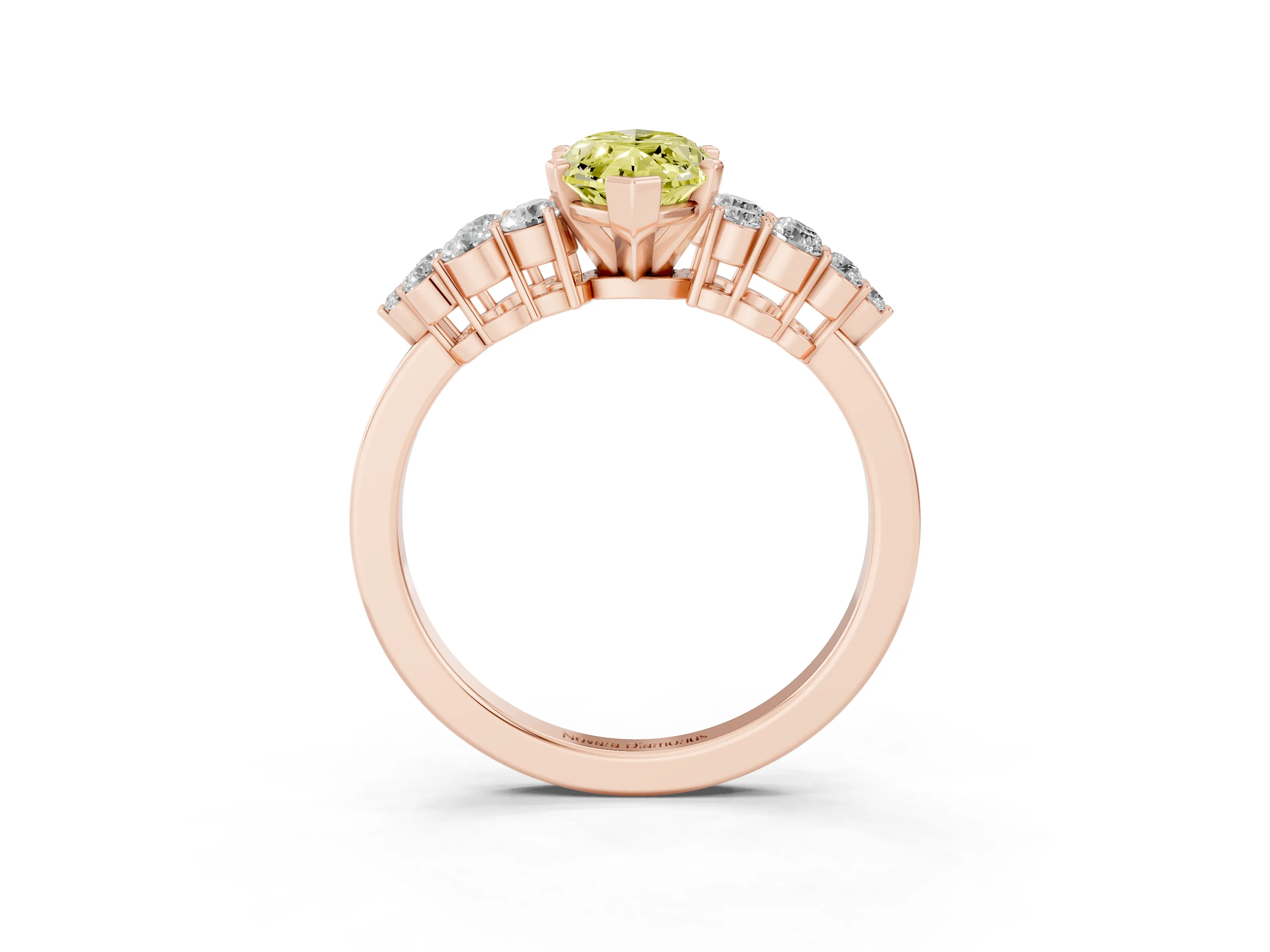Fancy Yellow Marquise Cut Diamond Cluster Engagement Ring Set in Rose gold with Pavé Band and Prong Setting