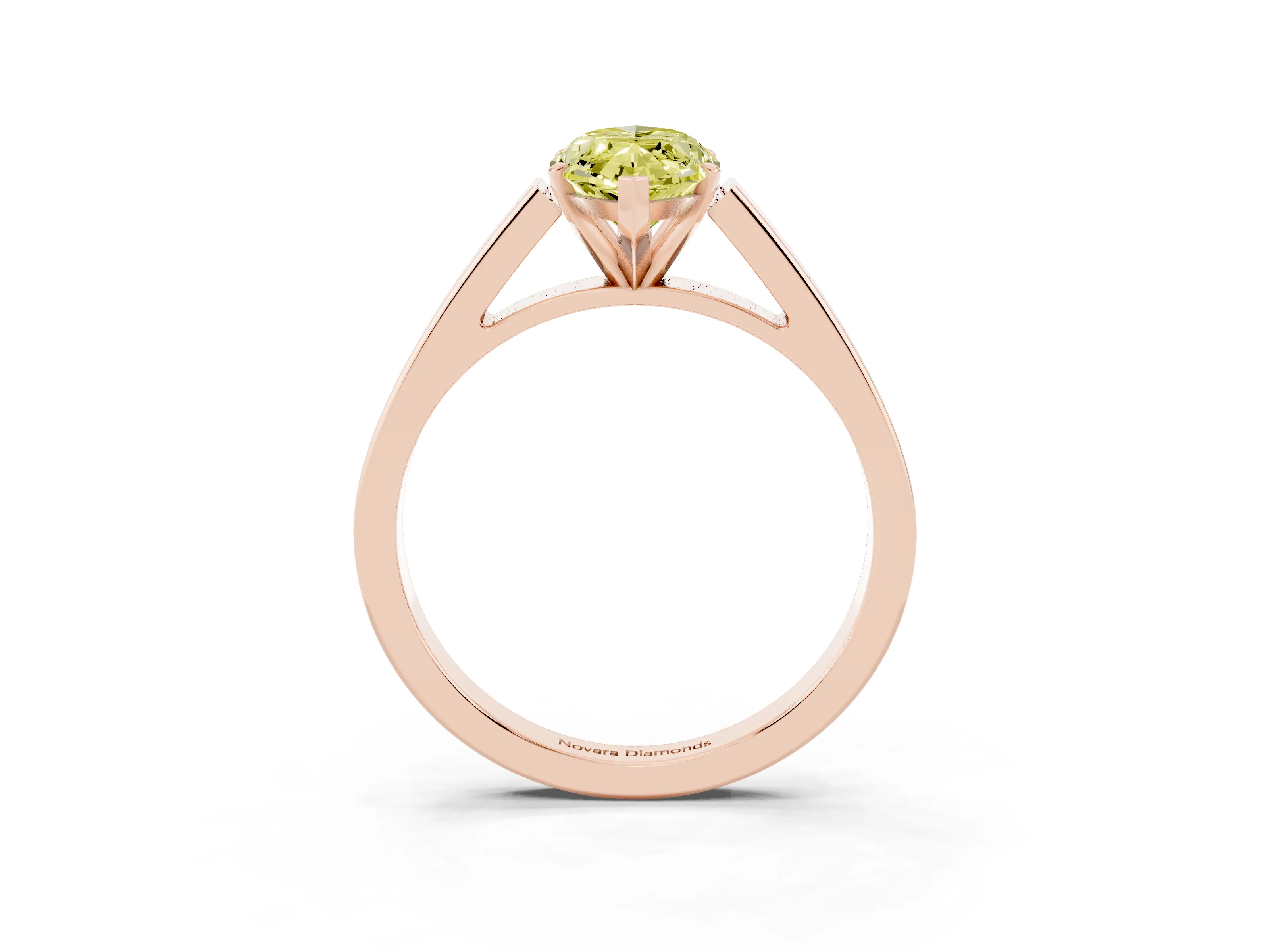Fancy Yellow Marquise Cut Diamond Solitaire Engagement Ring Set in Rose gold with Prong Setting and Tapered Band