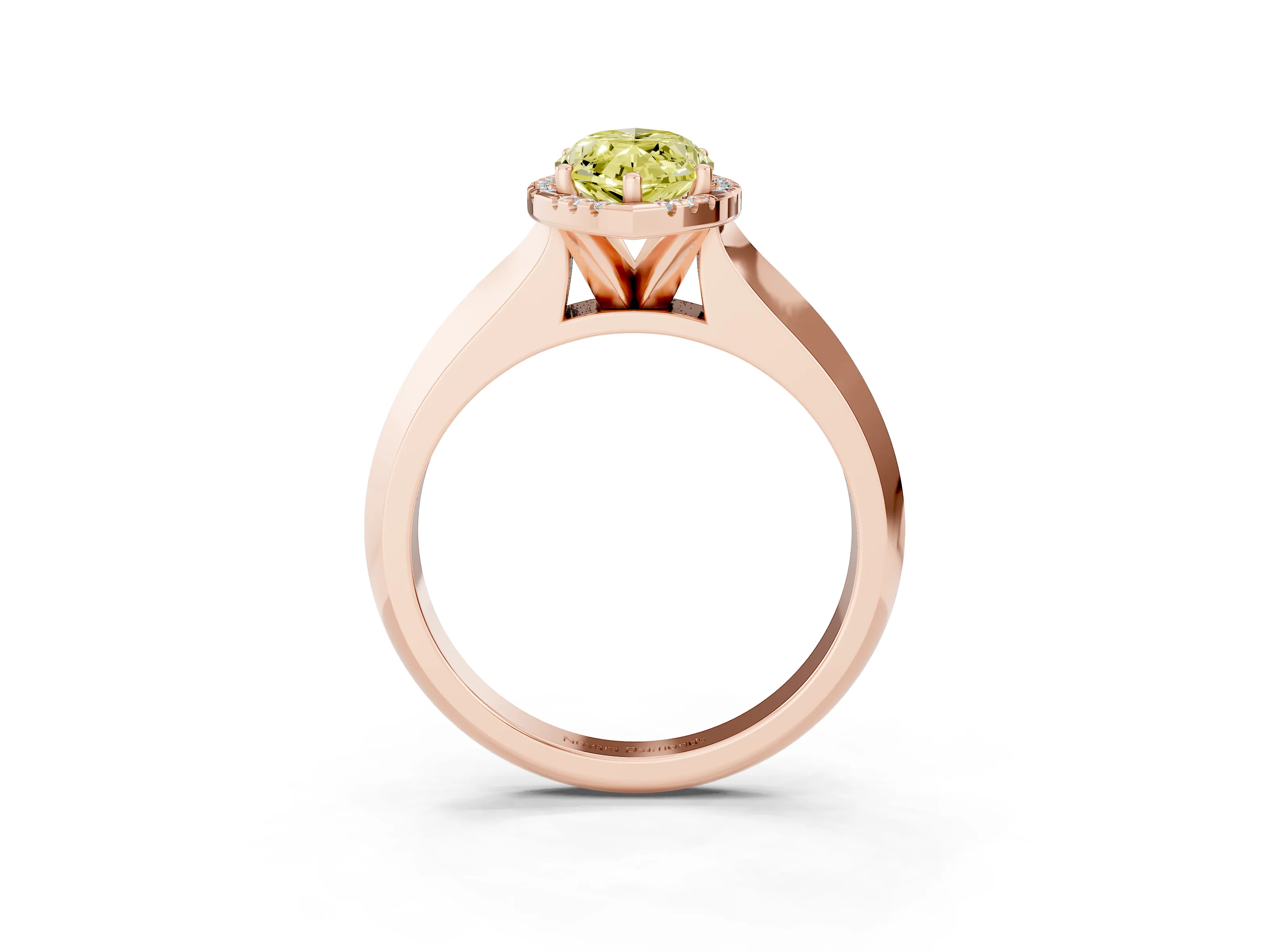 Fancy Yellow Marquise Cut Diamond Halo Ring Set in Rose gold with Cathedral Band and Prong Setting