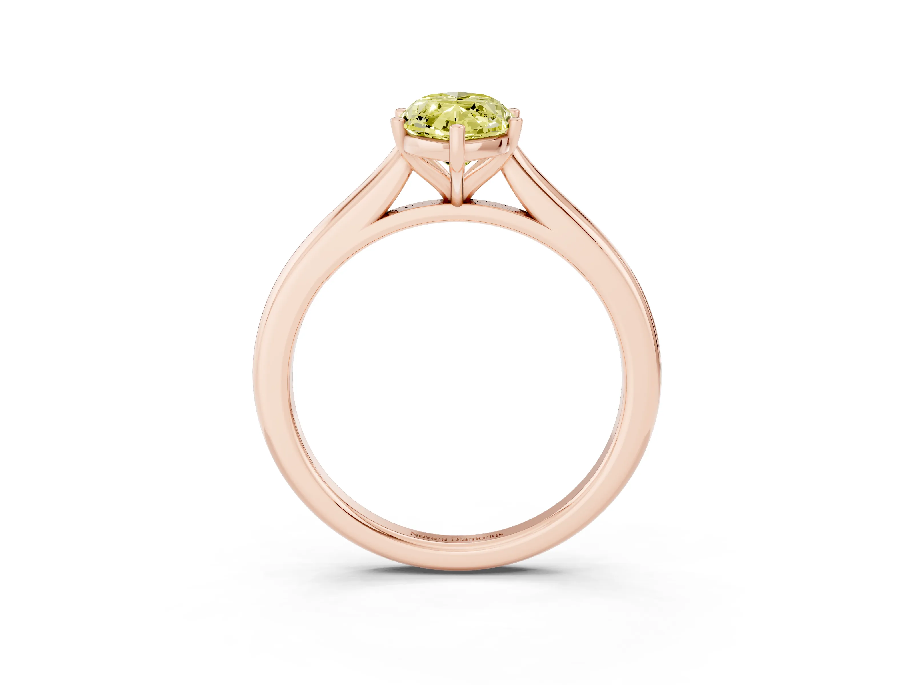 Fancy Yellow Marquise Cut Diamond Solitaire Ring Set in Rose gold with Cathedral Band and Prong Setting