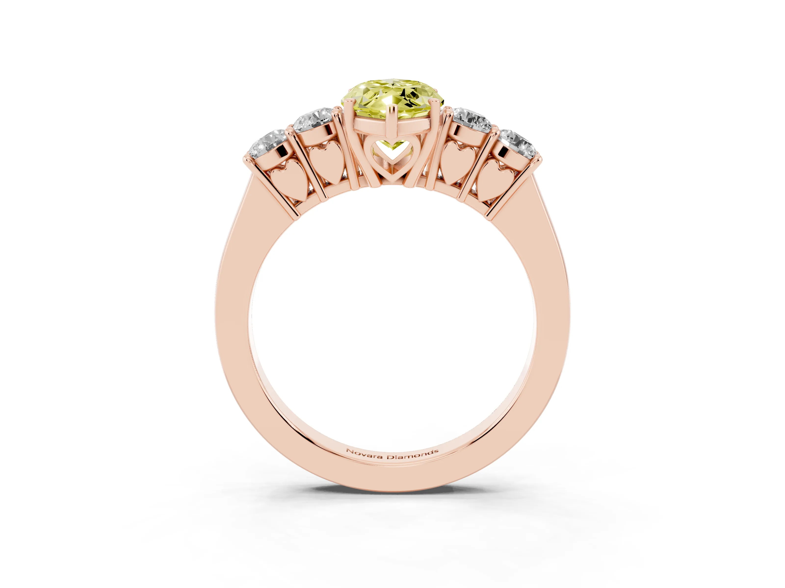 Fancy Yellow Marquise Cut Diamond Five-Stone Prong Set Band Ring Set in Rose gold with Polished Band