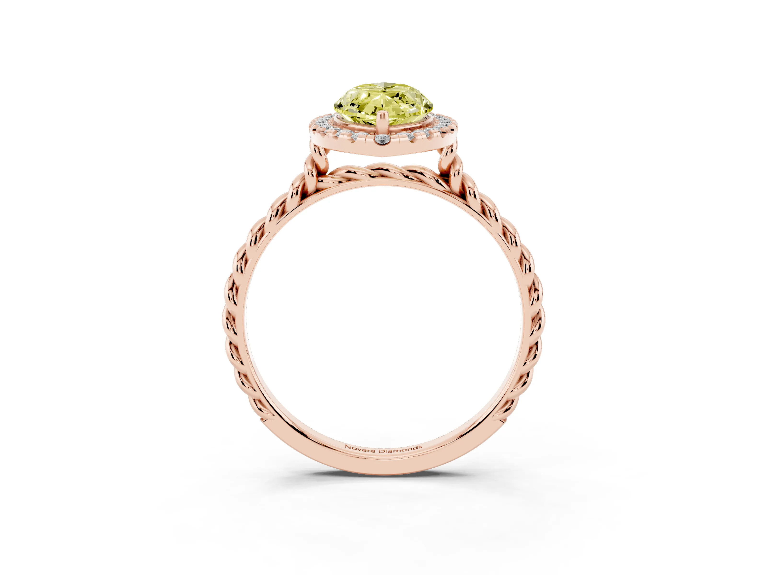 Fancy Yellow Marquise Cut Diamond Halo Ring Set in Rose gold with Plain Twisted Band