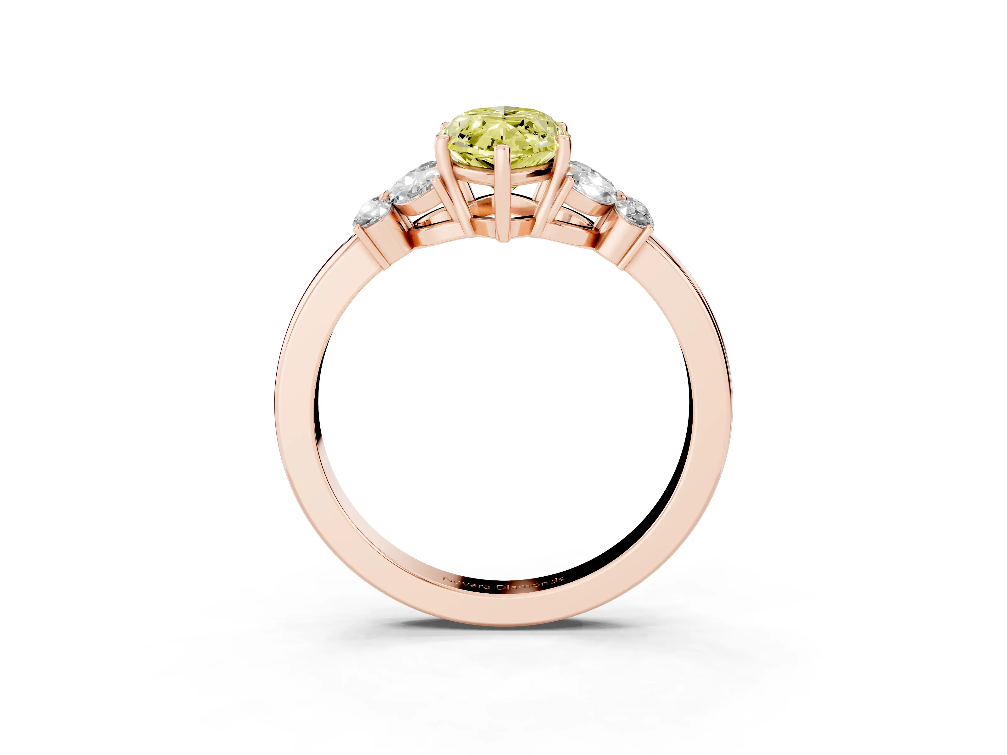 Fancy Yellow Marquise Cut Diamond Solitaire Floral Ring Set in Rose gold with Marquise Petals and Prong Setting