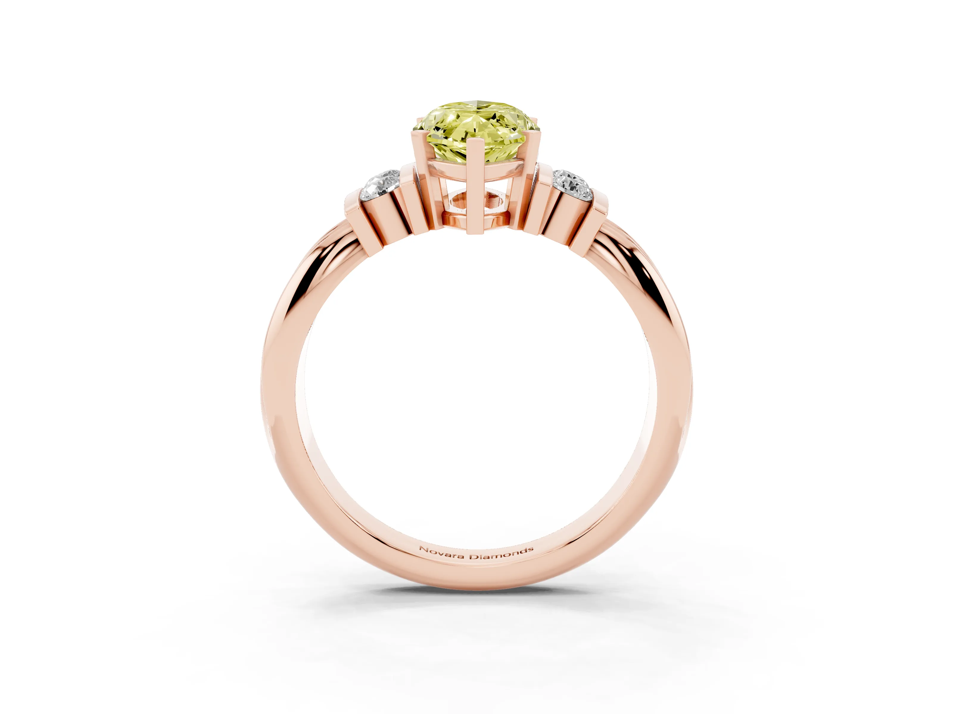 Fancy Yellow Three-Stone Marquise Cut Diamond Channel Set Ring Set in Rose gold with Bar Prongs
