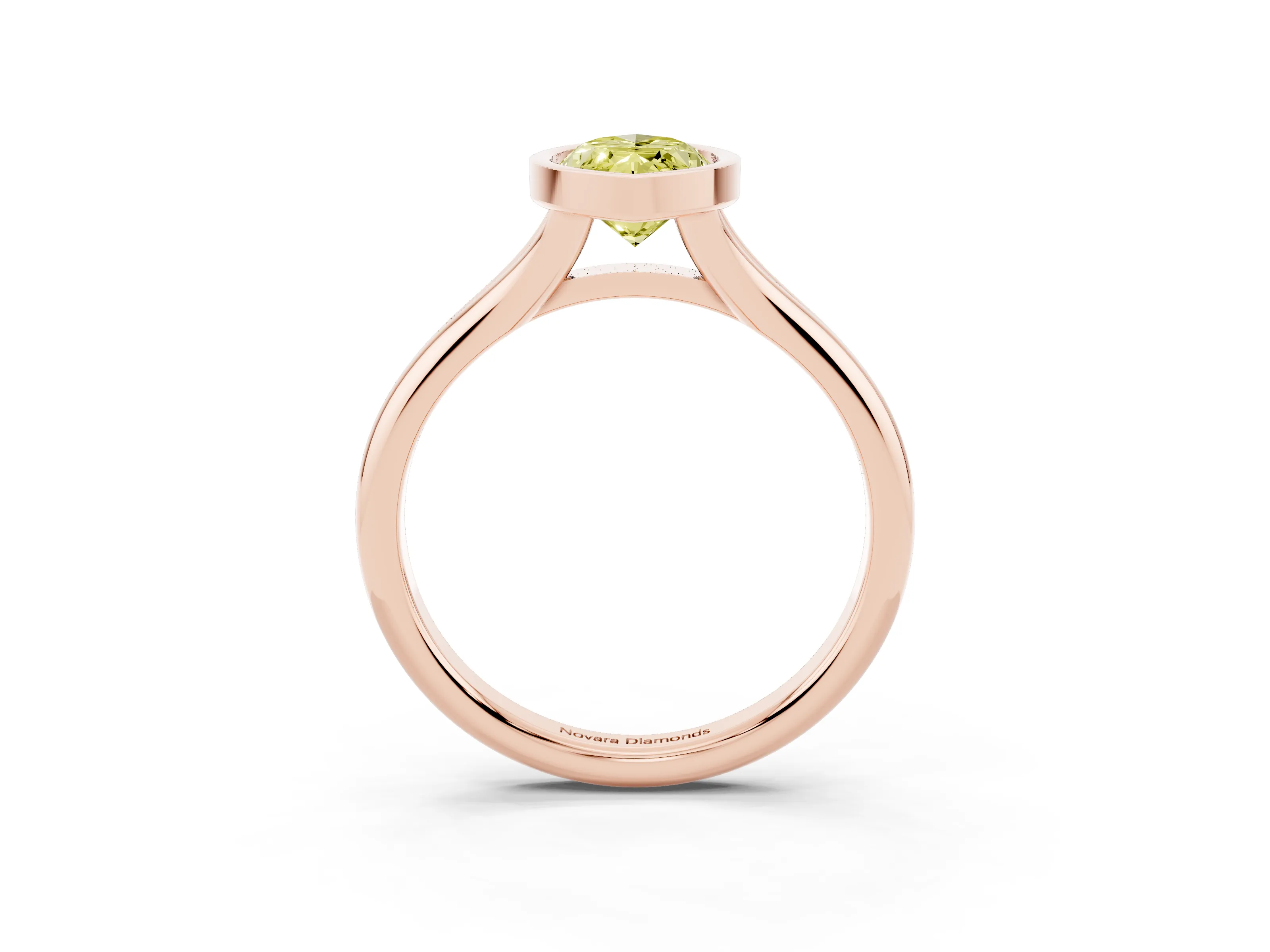 Fancy Yellow Bezel Set Marquise Cut Diamond Solitaire Ring Set in Rose gold with Smooth Band