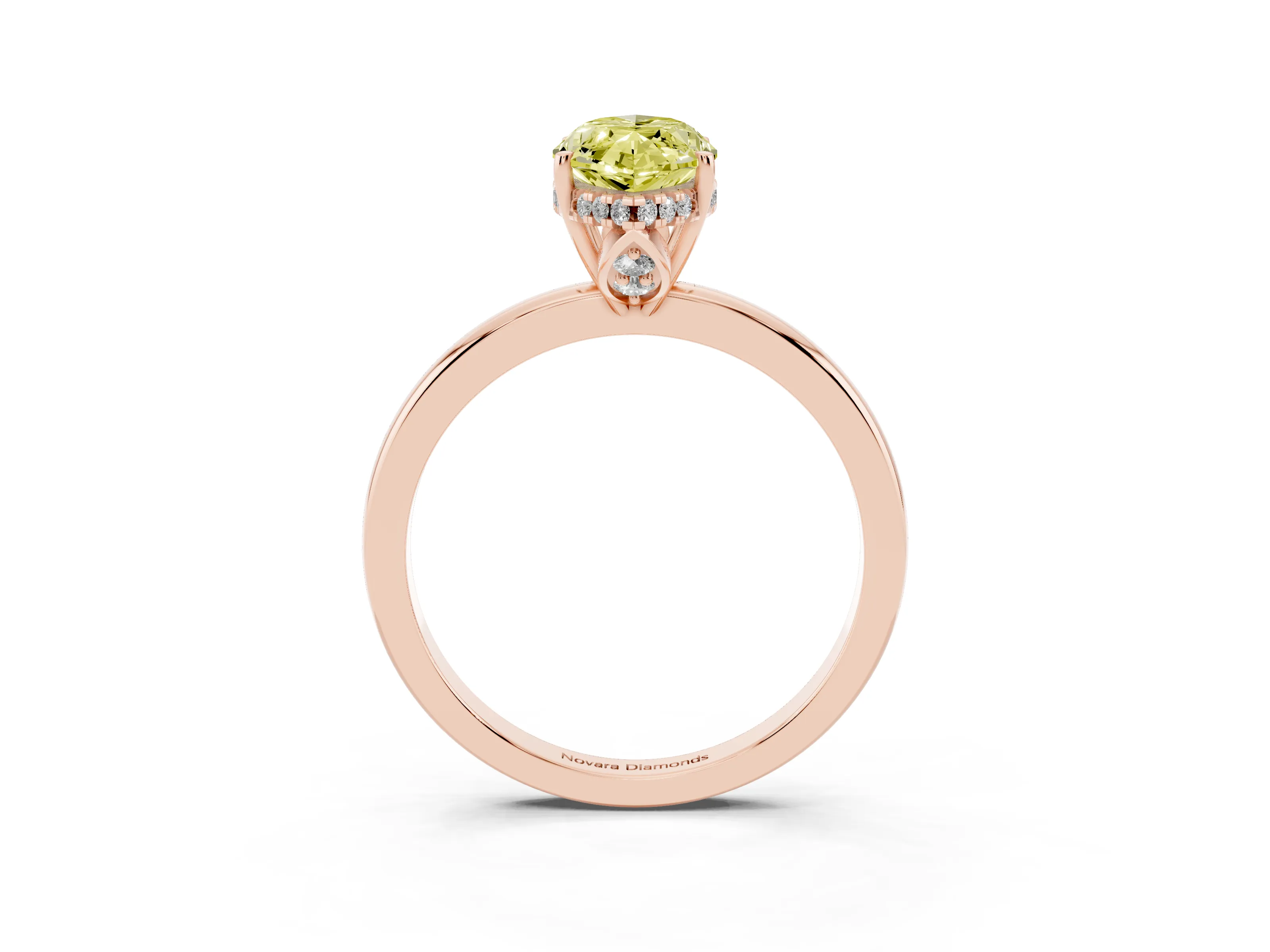 Fancy Yellow Marquise Cut Diamond Solitaire Ring Set in Rose gold with Plain Band and Prong Setting