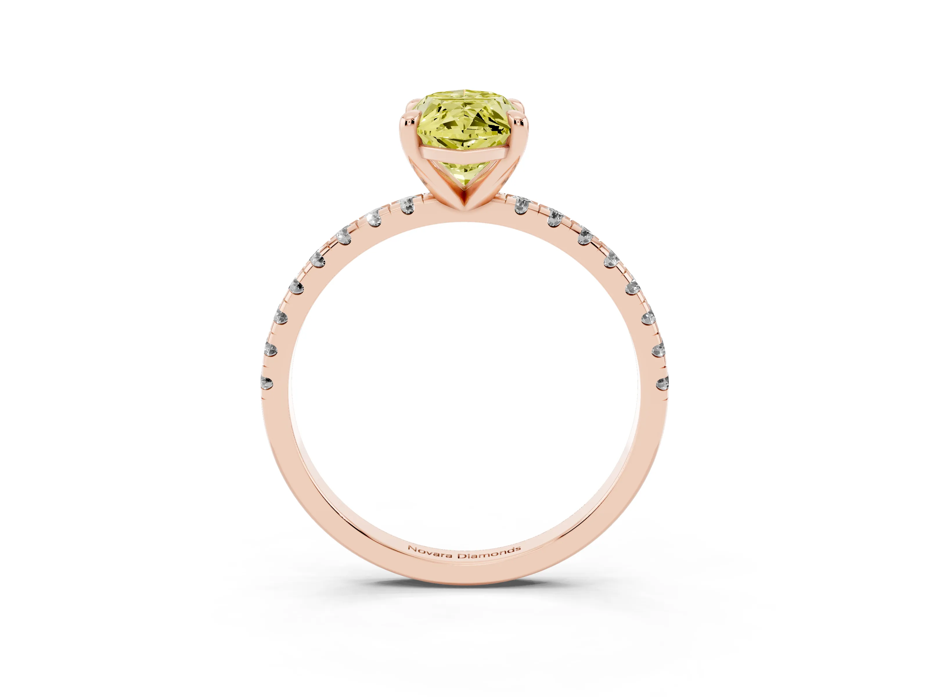 Fancy Yellow Marquise Cut Diamond Brilliant Solitaire Ring Set in Rose gold with Pavé Band and Prong Setting