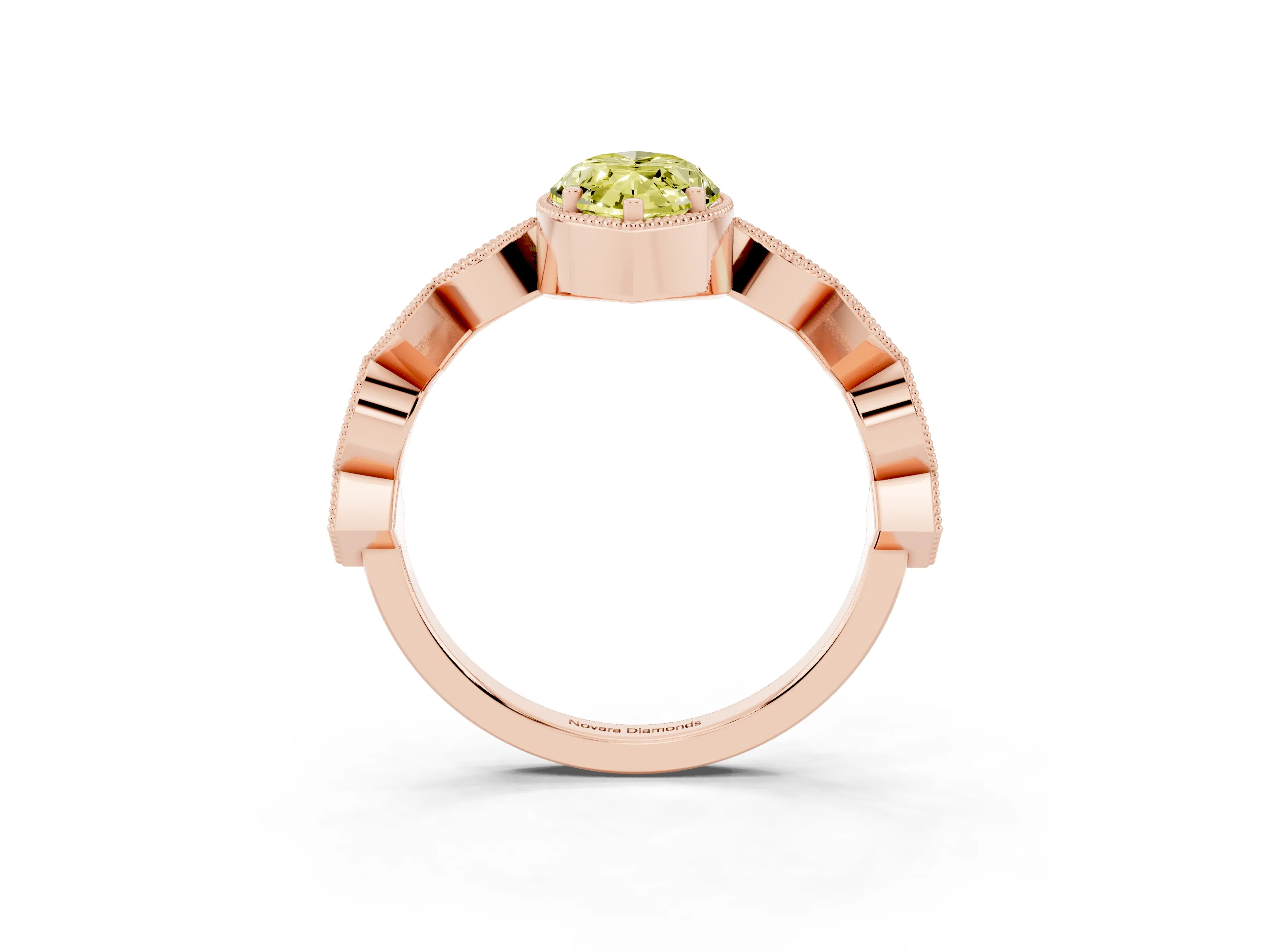 Fancy Yellow Marquise Cut Diamond Milgrain Marquise Twist Band Ring Set in Rose gold with Prong Setting