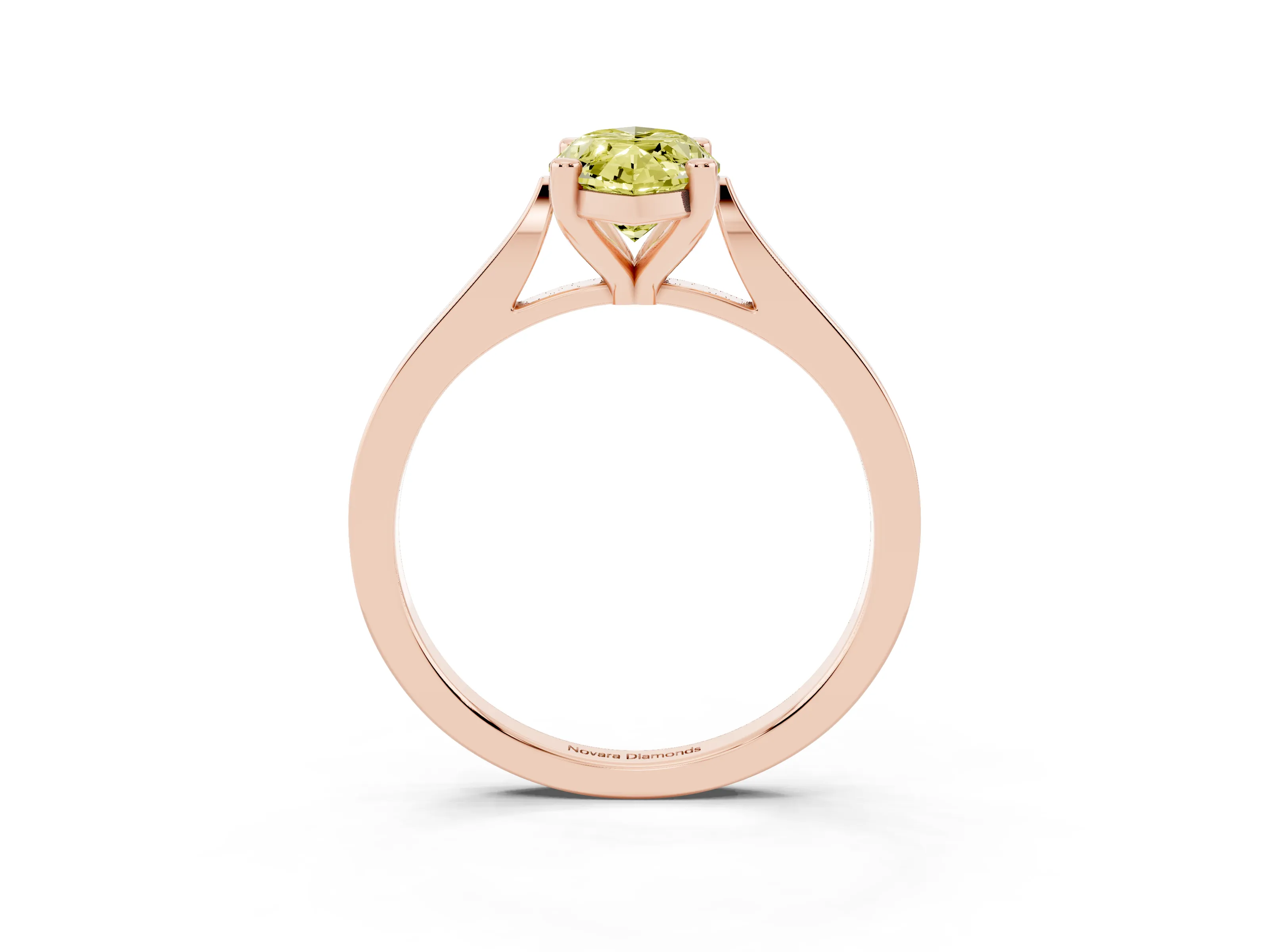 Fancy Yellow Marquise Cut Diamond Solitaire Ring Set in Rose gold with Prong Setting and Tapered Band
