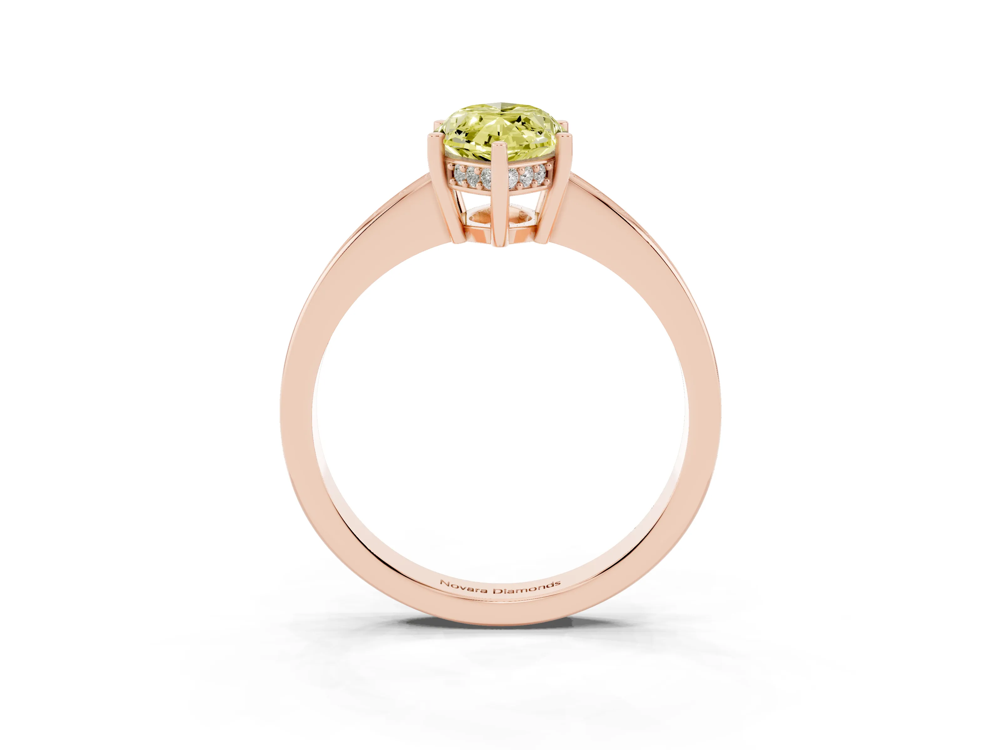 Fancy Yellow Marquise Cut Diamond Pavé Band Prong Set Solitaire Ring Set in Rose gold