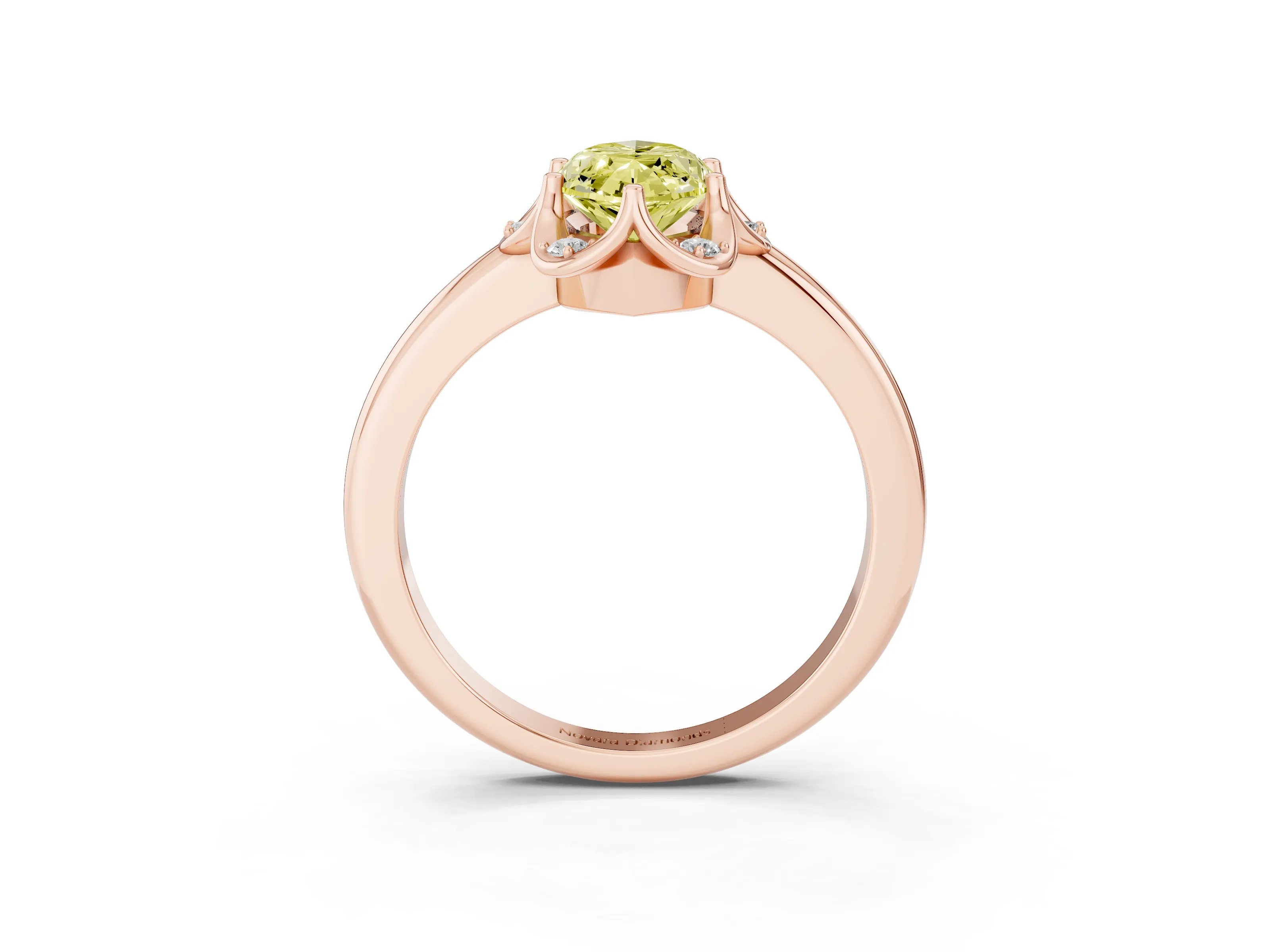 Fancy Yellow Marquise Cut Diamond Round Cluster Halo Ring Set in Rose gold with Solitaire Band and Prong Setting