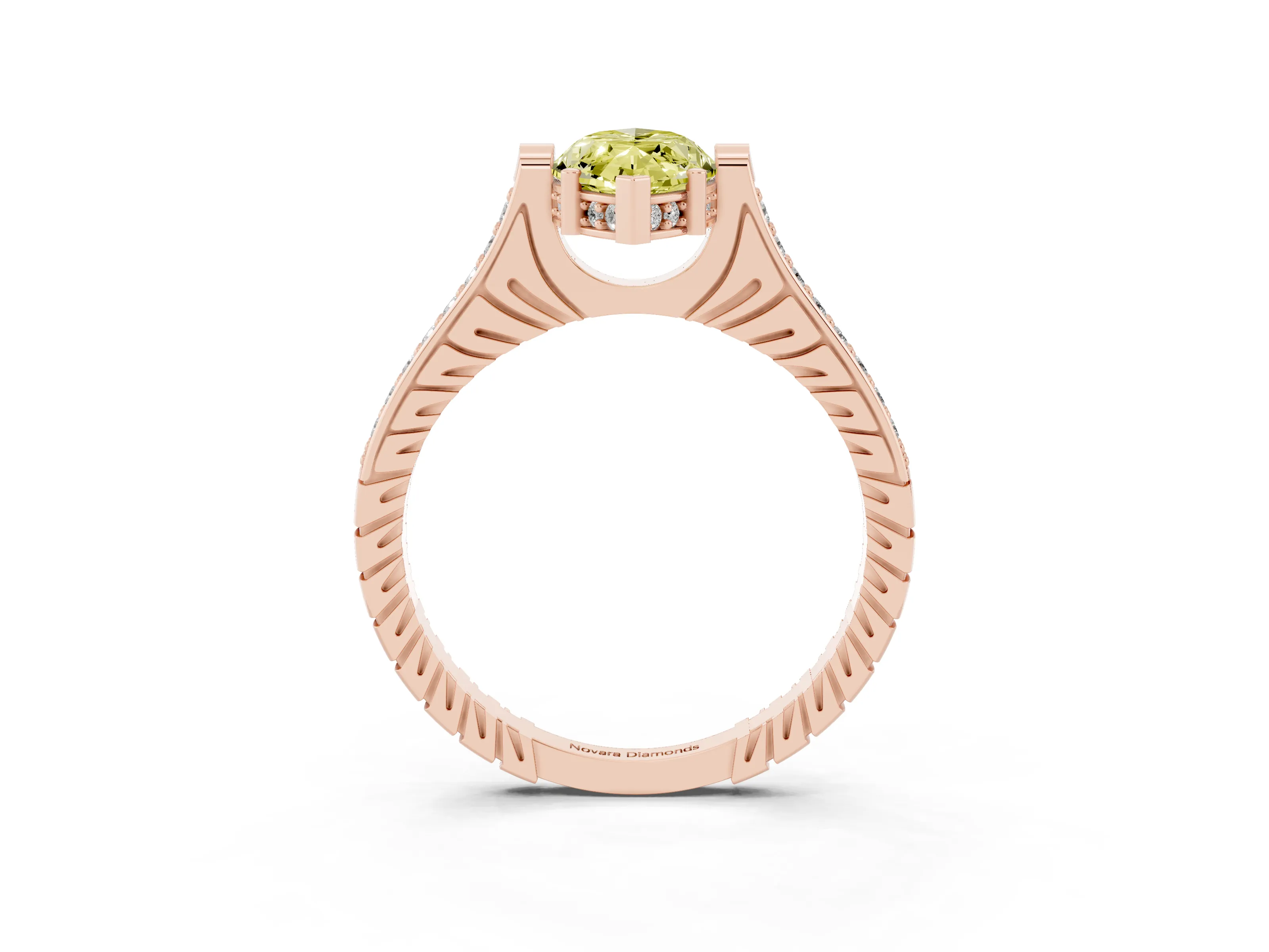 Fancy Yellow Marquise Cut Diamond Solitaire Ring Set in Rose gold with Channel Set Band and Bezel Prong Setting