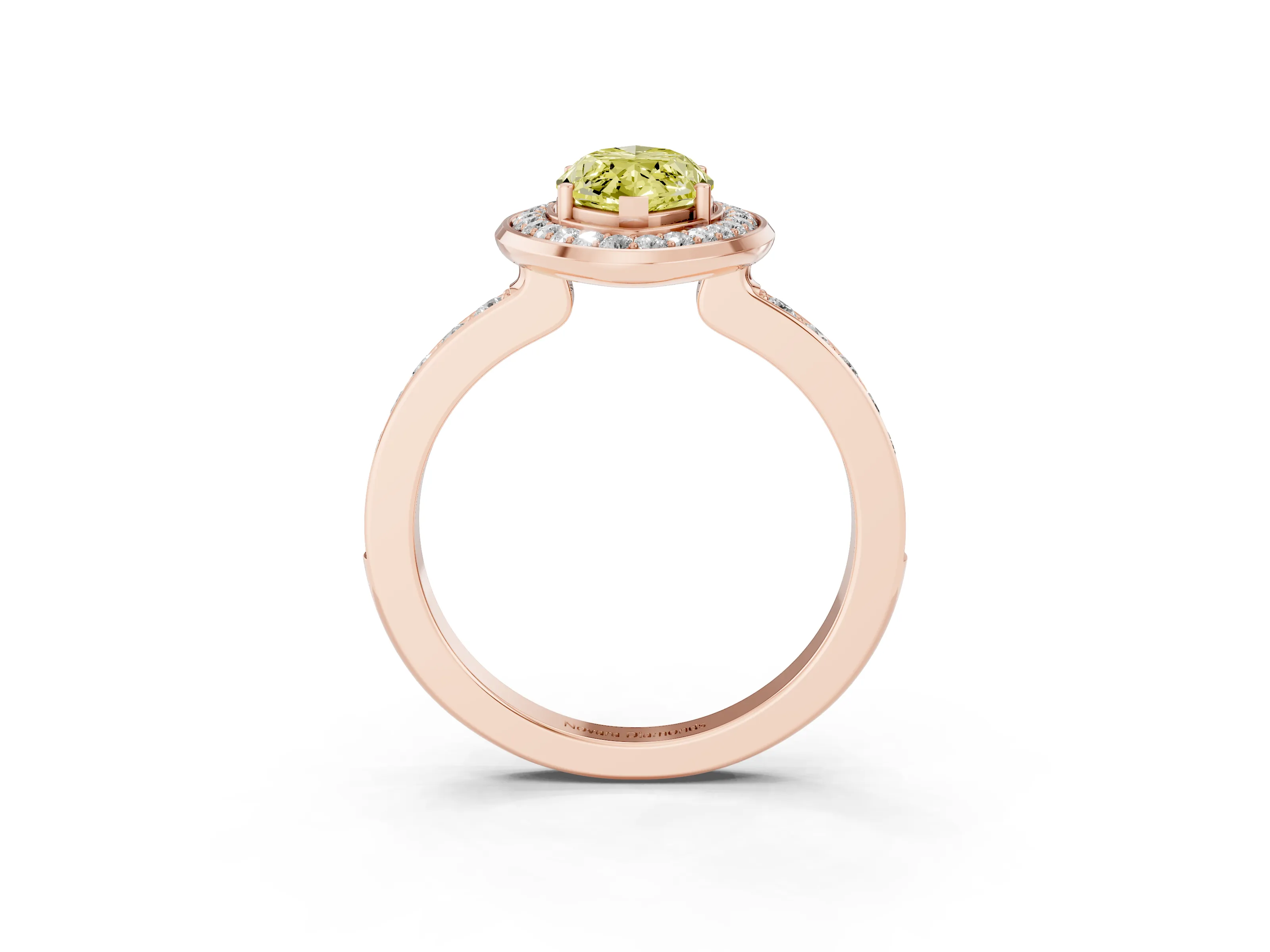 Fancy Yellow Marquise Cut Diamond Halo Ring Set in Rose gold with Bezel Frame and Pavé Band