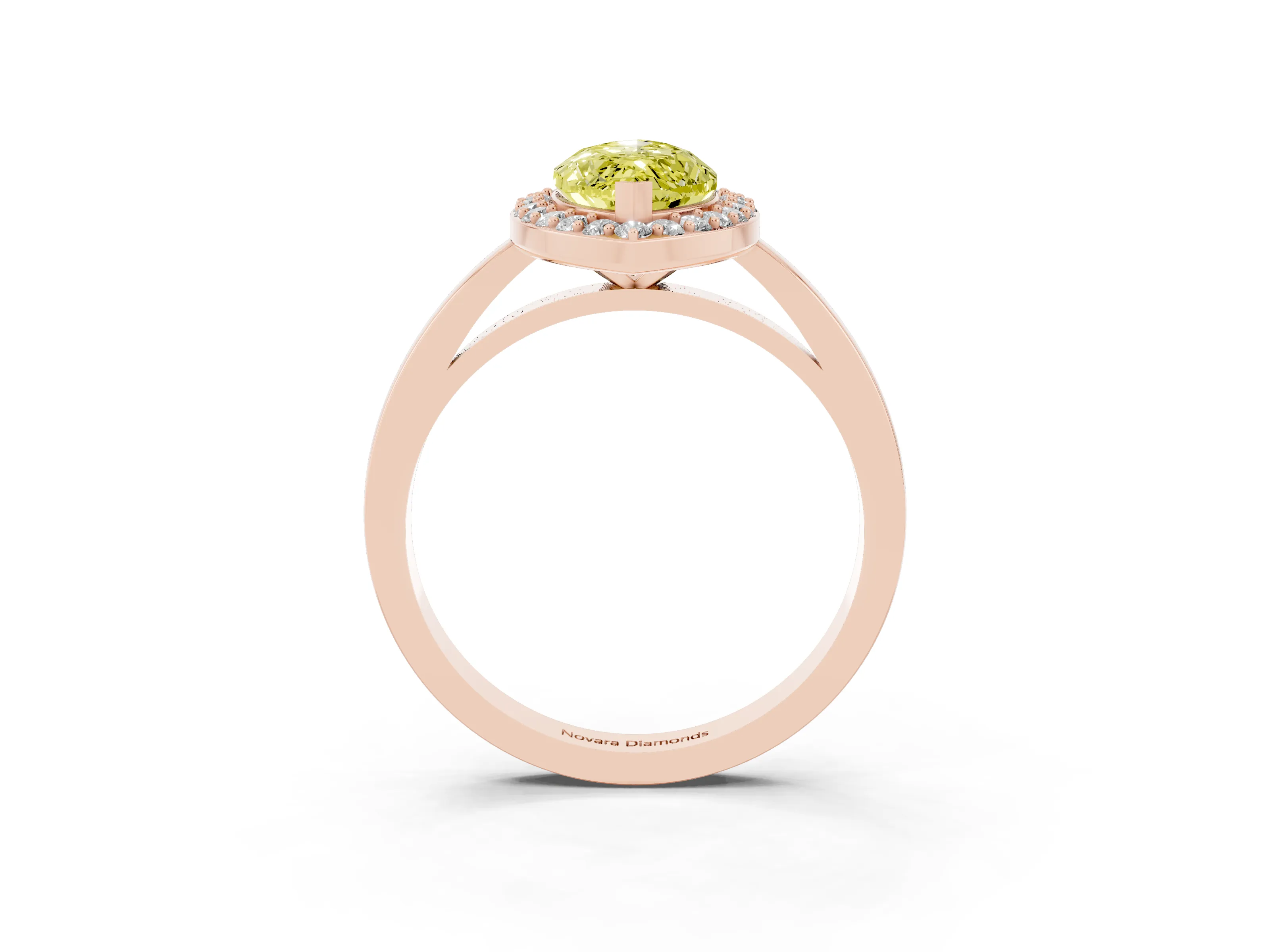 Fancy Yellow Marquise Cut Diamond Halo Ring Set in Rose gold with Solitaire Band and Prong Setting