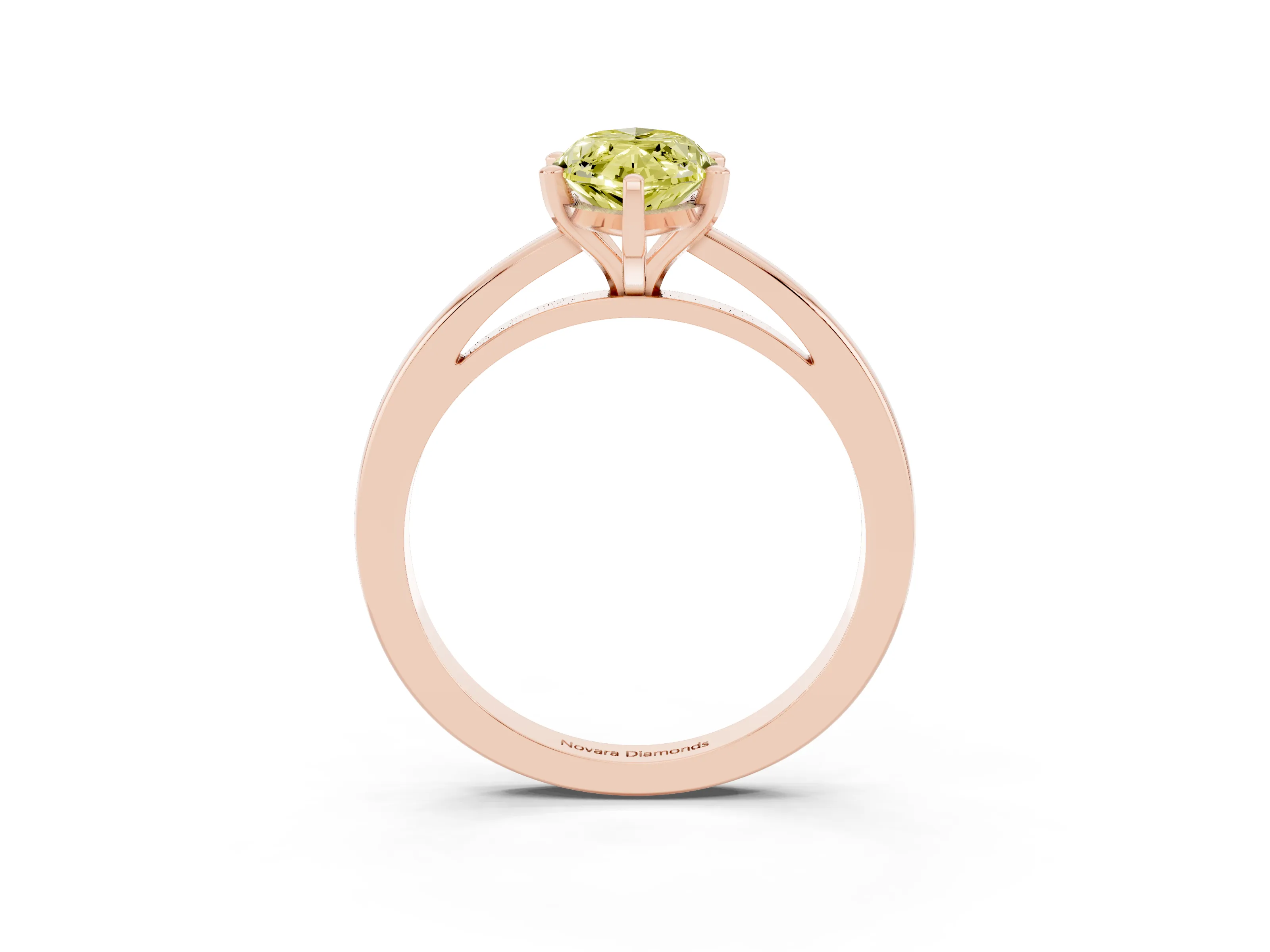 Fancy Yellow Marquise Cut Diamond Solitaire Engagement Ring Set in Rose gold with Prong Setting on a Classic Band