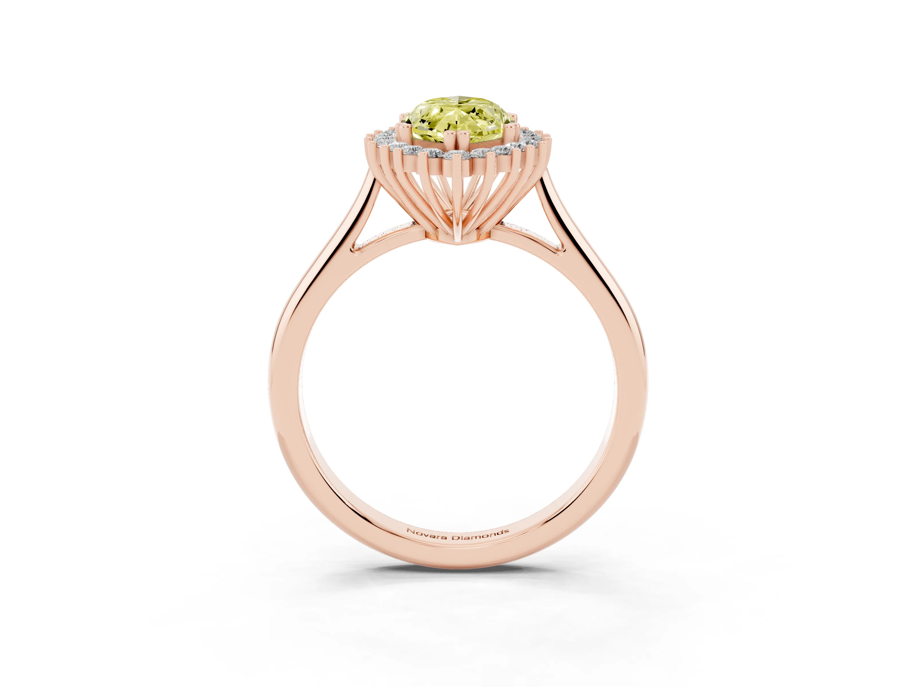Fancy Yellow Marquise Cut Diamond Halo Ring Set in Rose gold with Plain Solitaire Band and Prong Setting
