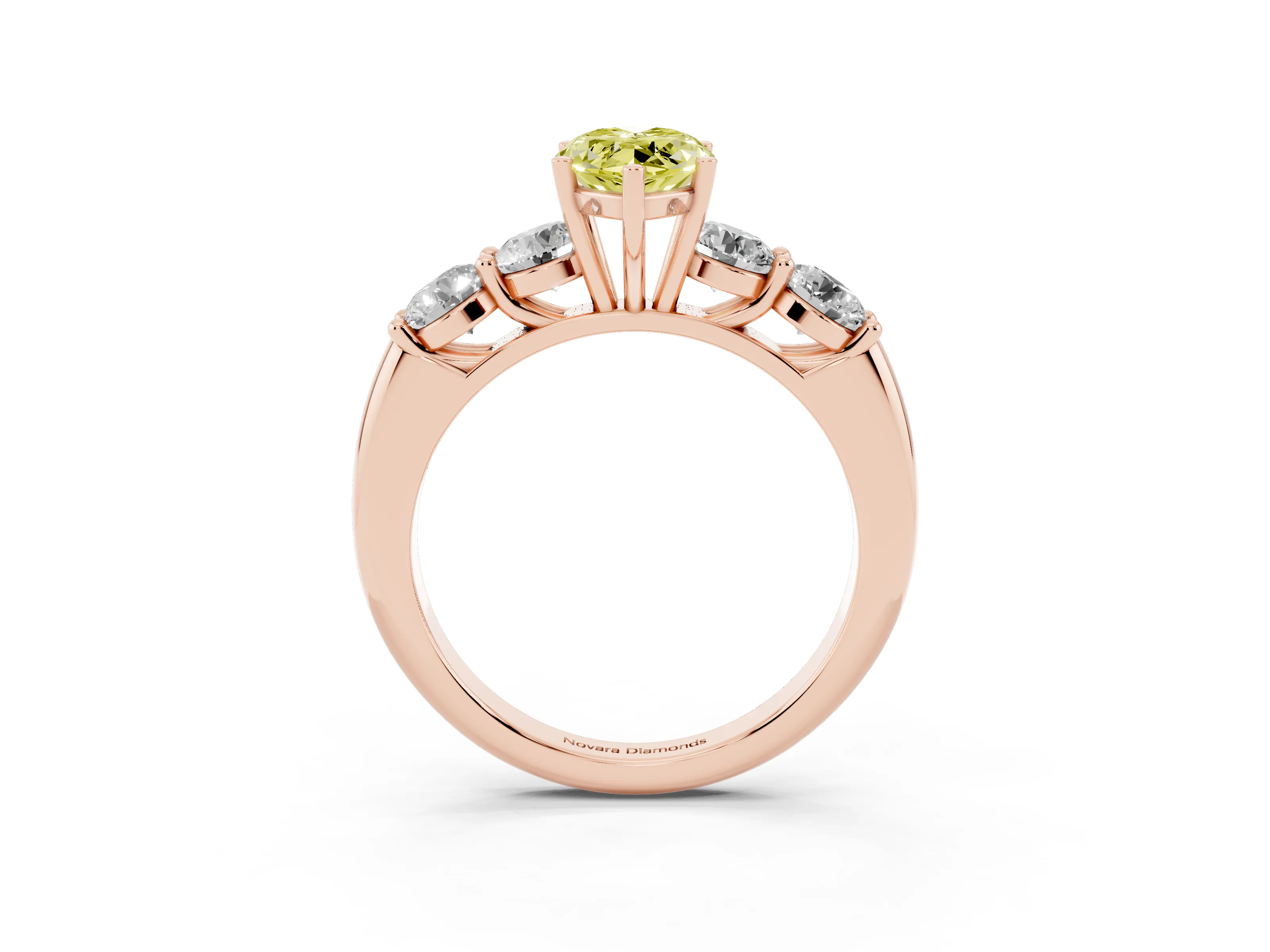 Fancy Yellow Marquise Cut Diamond Five-Stone Prong Set Ring Set in Rose gold with Classic Band