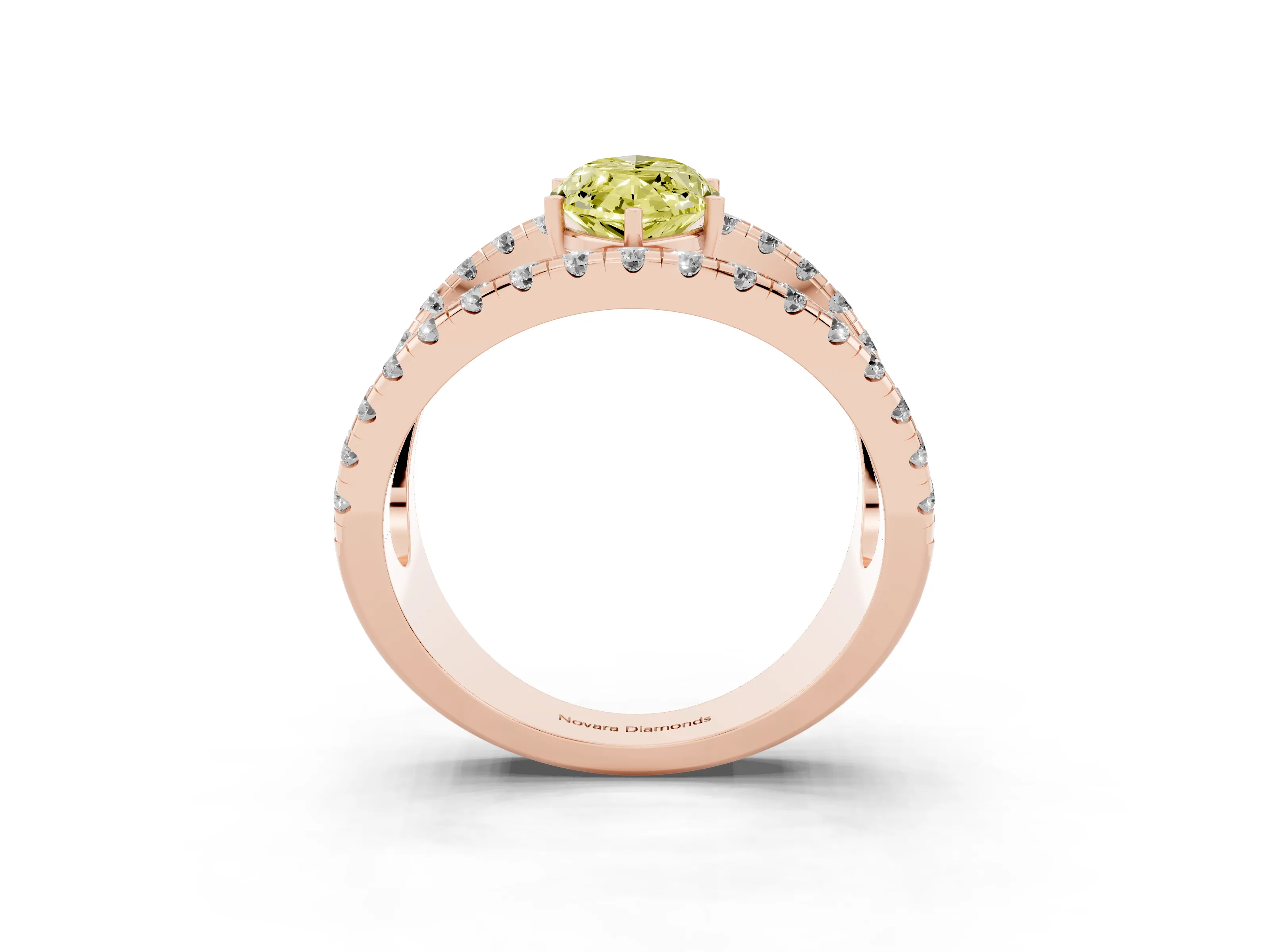 Fancy Yellow Marquise Cut Diamond Split Shank Pavé Solitaire Ring Set in Rose gold with Open Shank Design