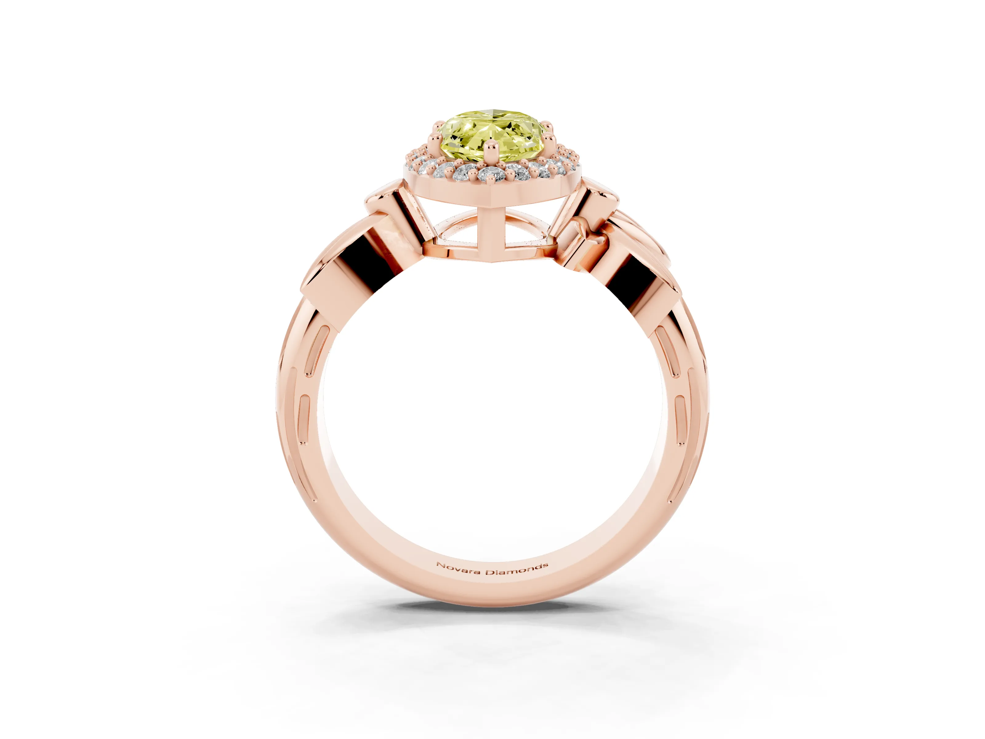 Fancy Yellow Marquise Cut Diamond Halo Floral Band Ring Set in Rose gold with Prong Setting