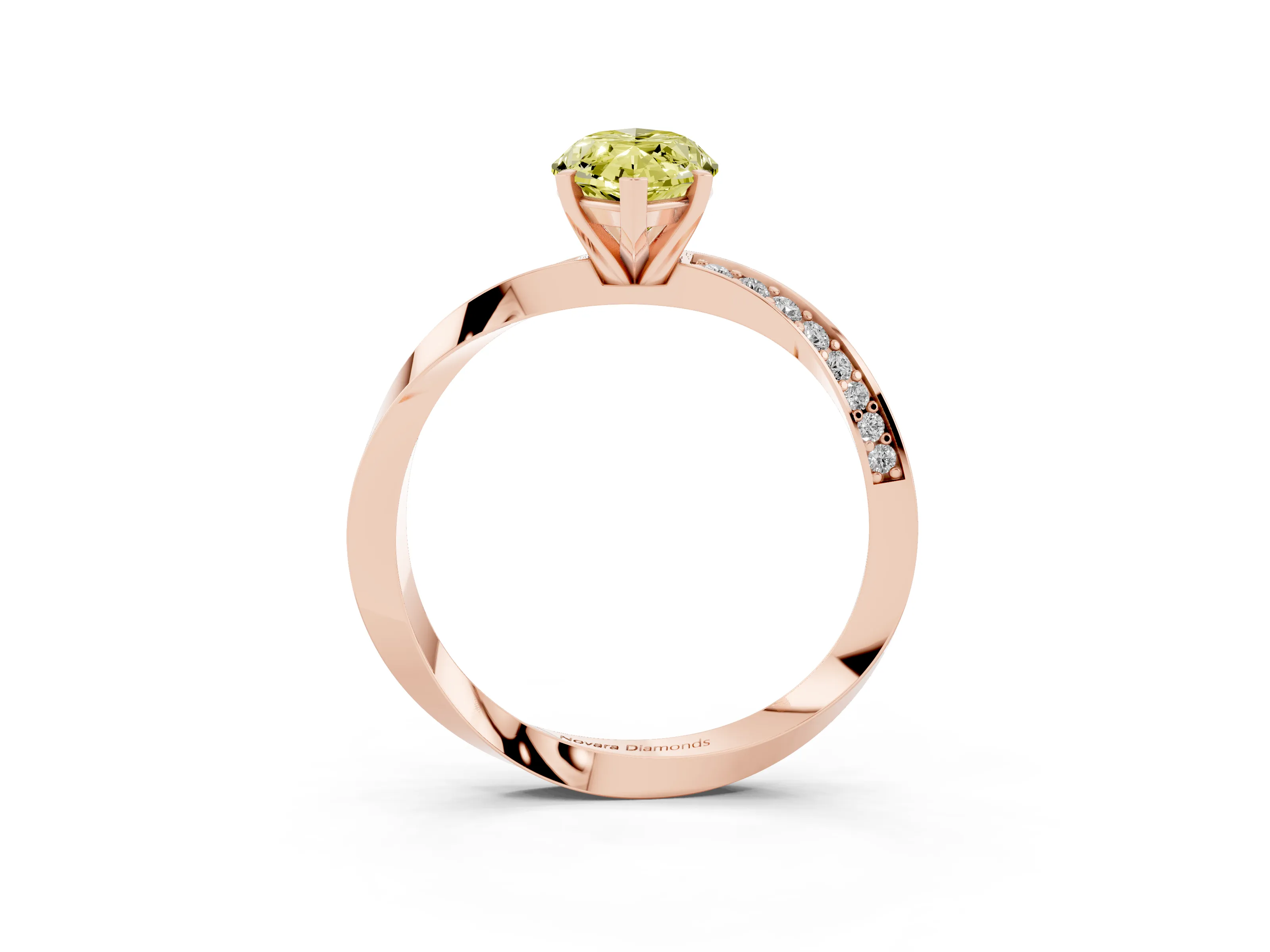 Fancy Yellow Marquise Cut Diamond Engagement Ring Set in Rose gold with Side Stone Accents and Prong Setting