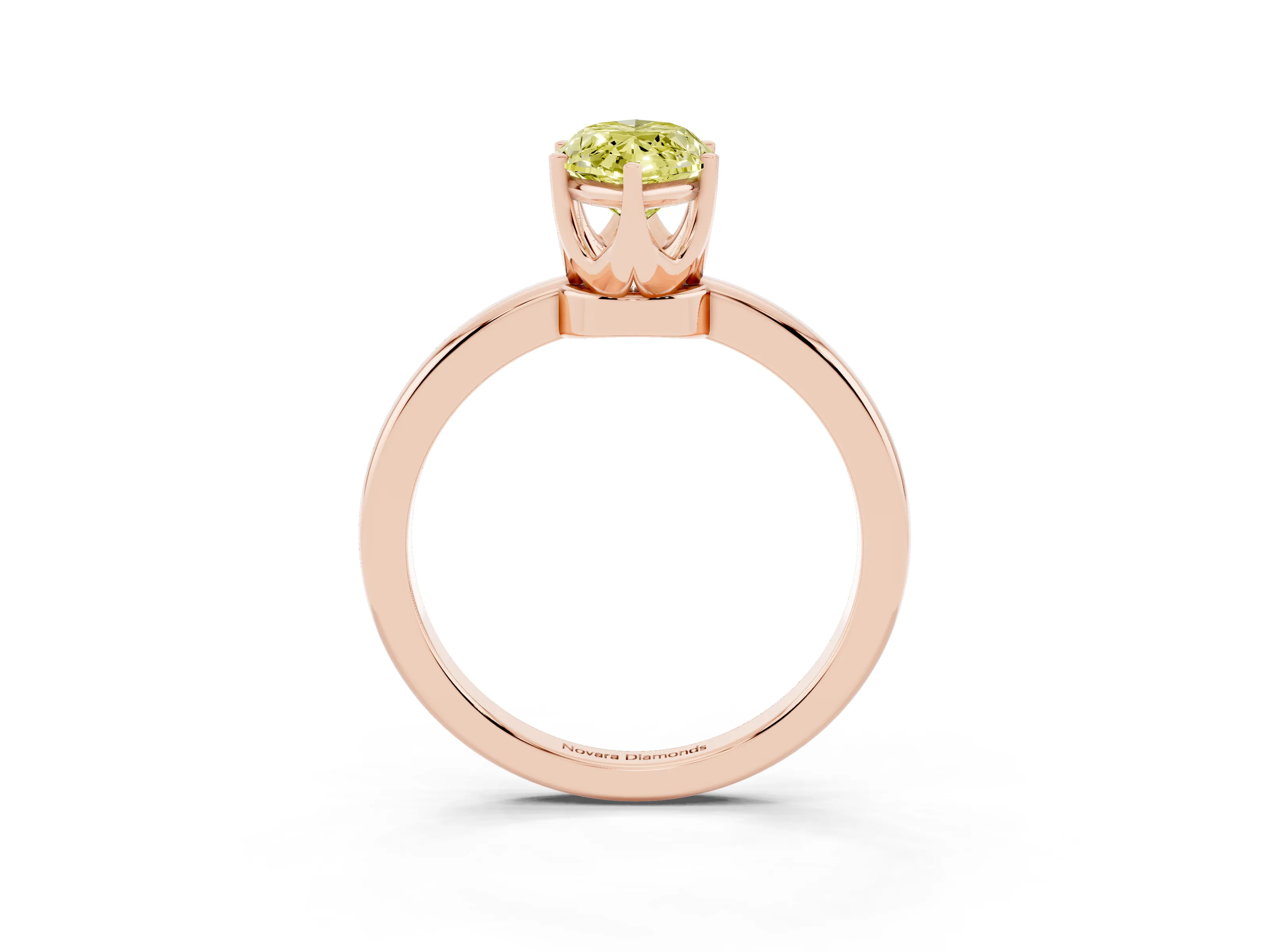 Fancy Yellow Marquise Cut Diamond Solitaire Ring Set in Rose gold with Raised Prong Setting on a Classic Band