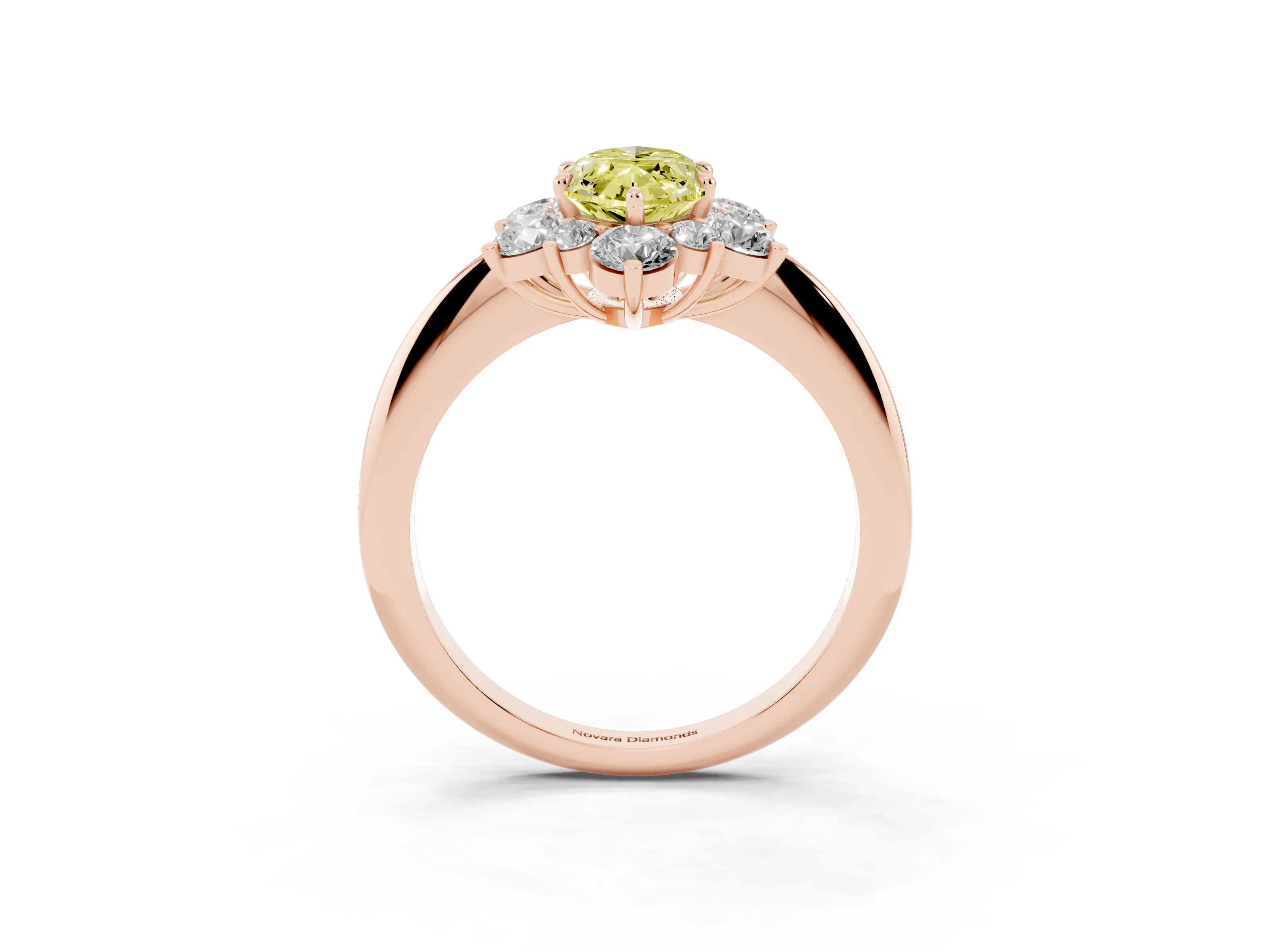Fancy Yellow Marquise Cut Diamond Cluster Halo Ring Set in Rose gold with Solitaire Band and Prong Setting